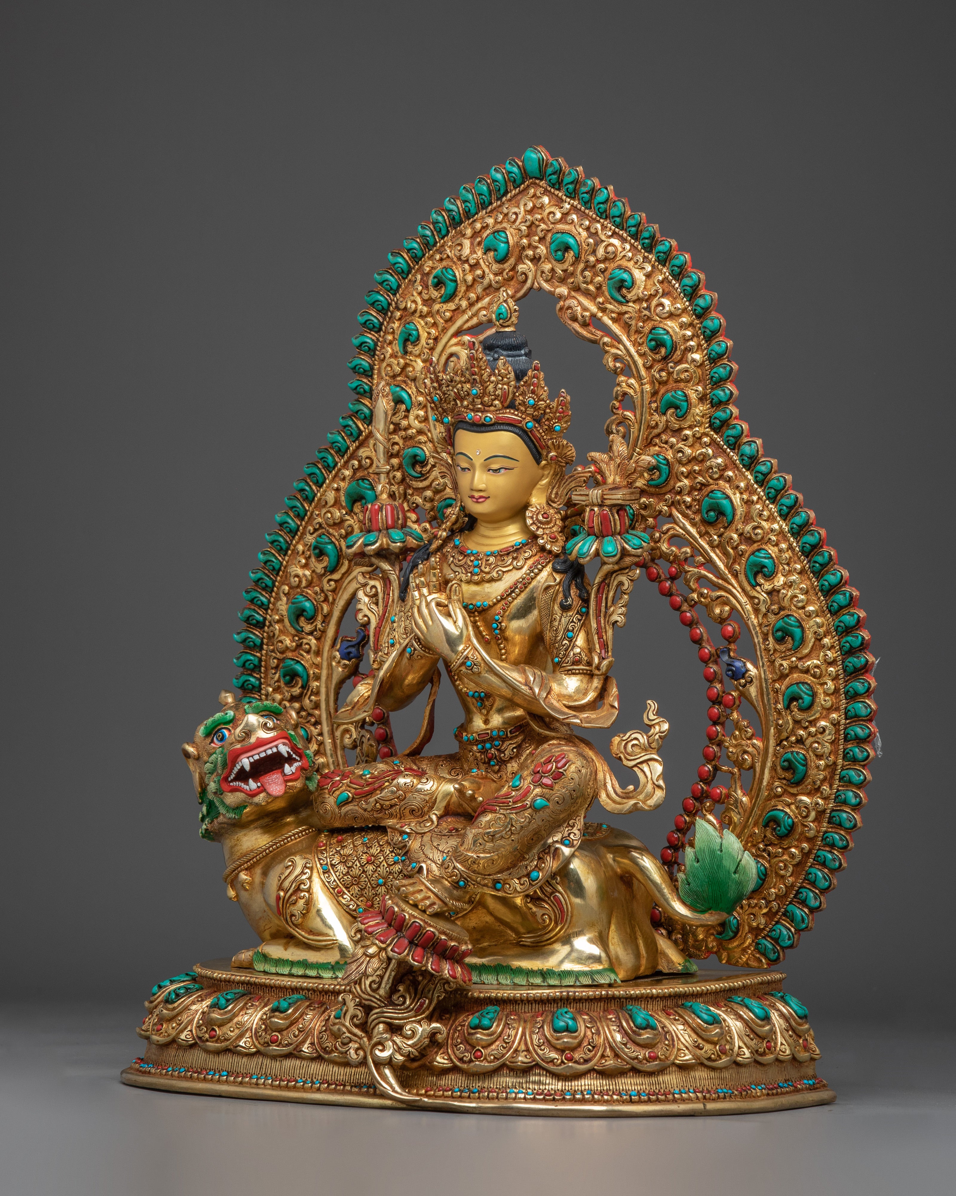 Manjushri Statue in 24K Gold Gilding and Copper | Bodhisattva of Wisdom