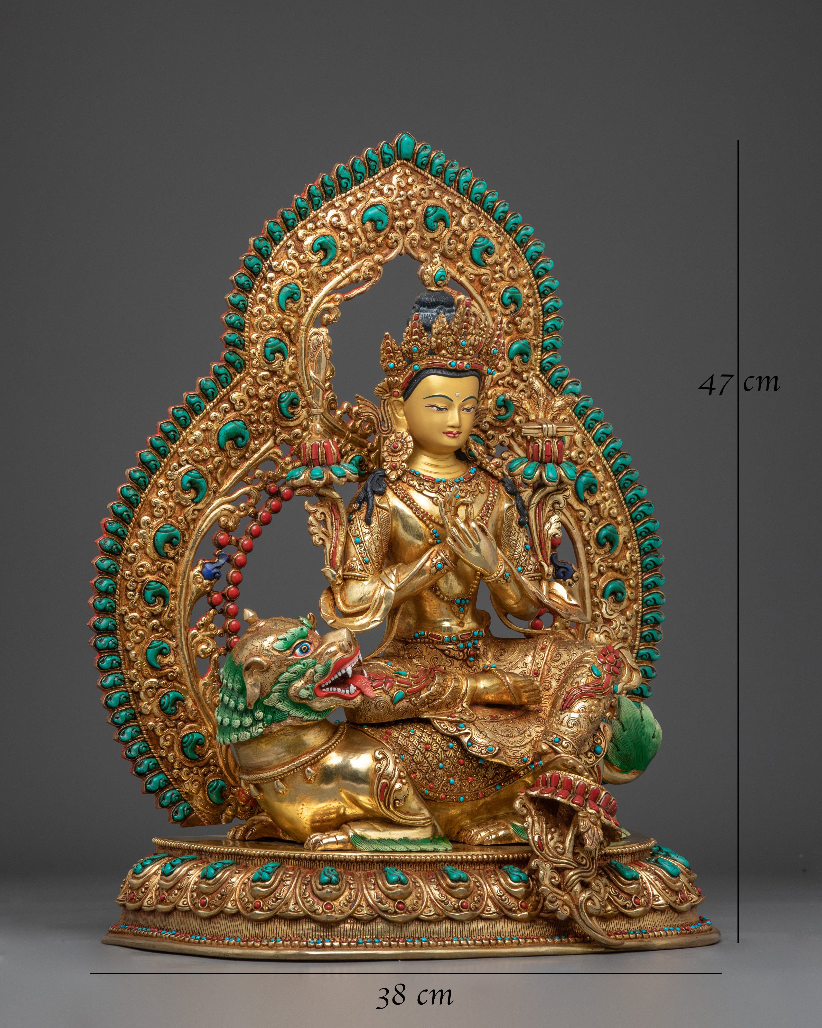 Manjushri Statue in 24K Gold Gilding and Copper