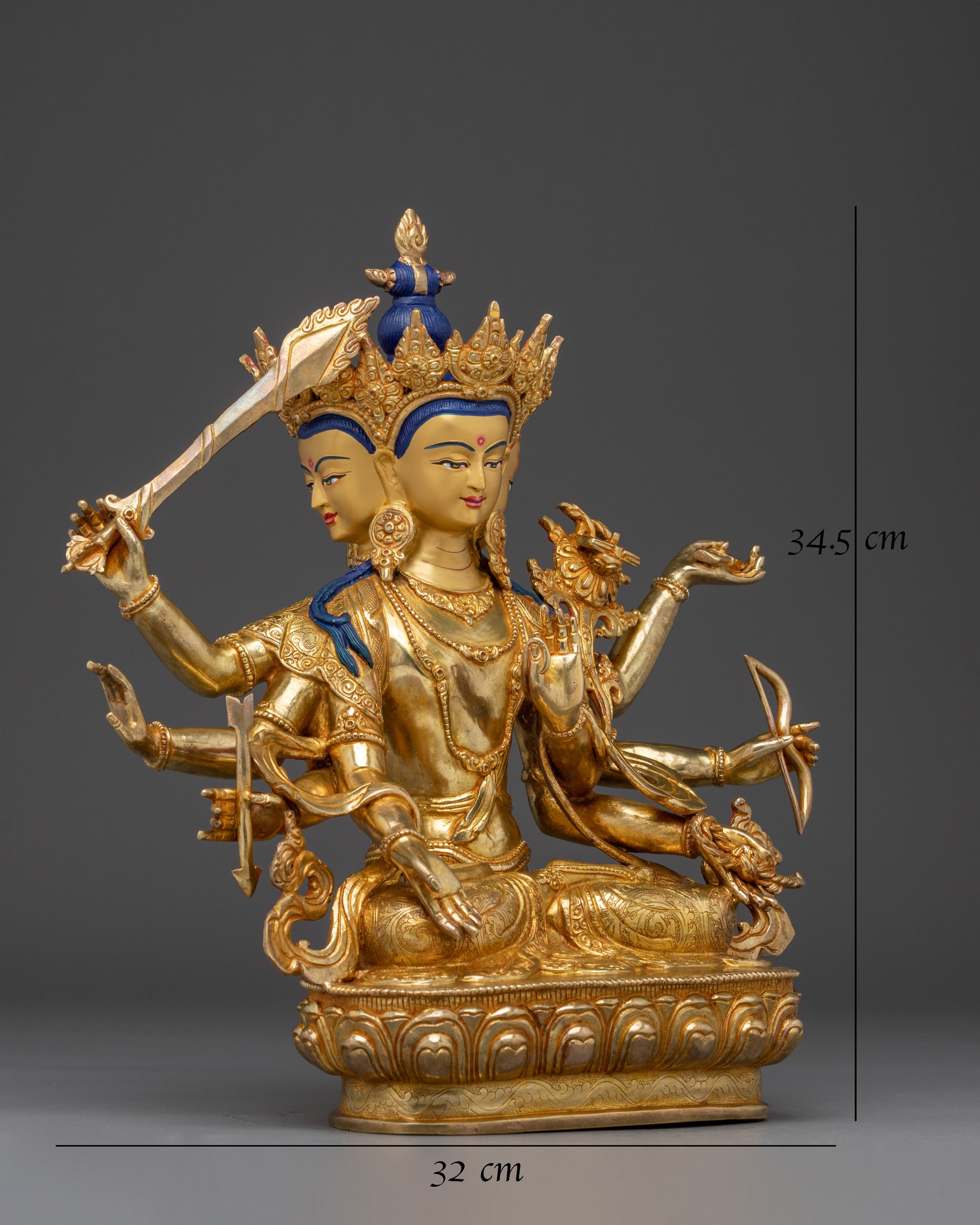 Maha Manjushri 24K Gold Gilded Statue