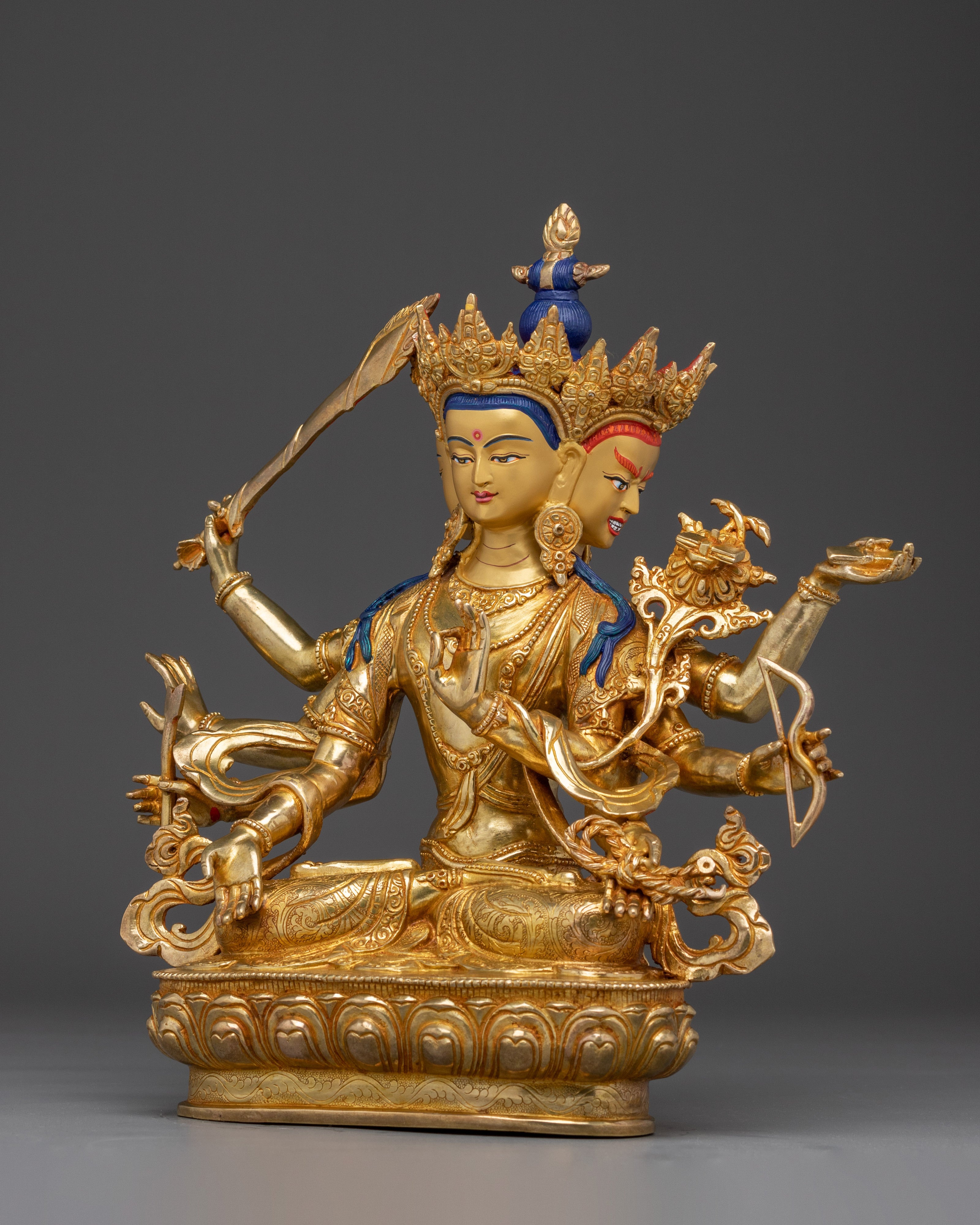 Maha Manjushri 24K Gold Gilded Statue | Stunning Piece for Spiritual Practice