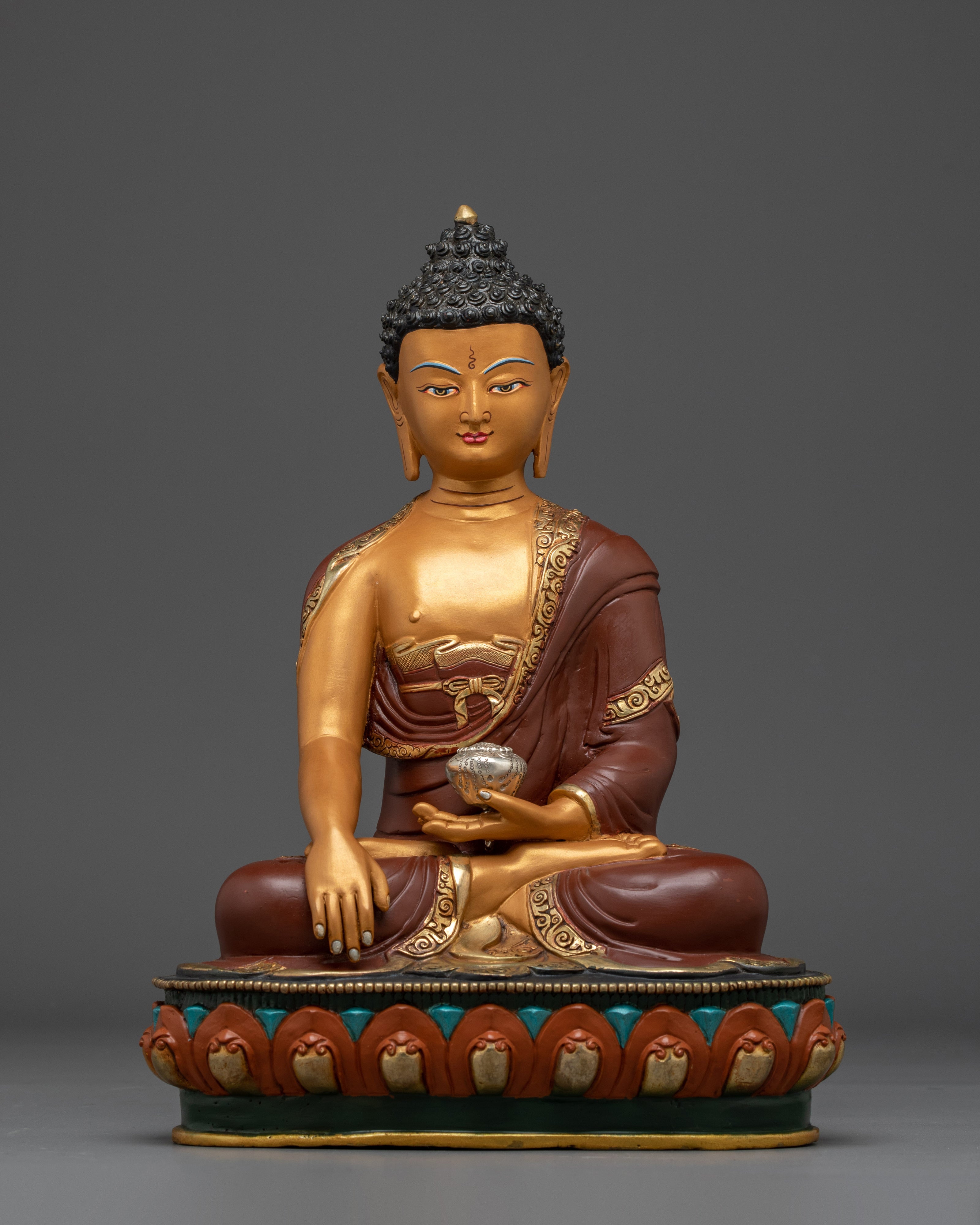 Shakyamuni Buddha Copper Statue in Orange | Copper Meditation Sculpture