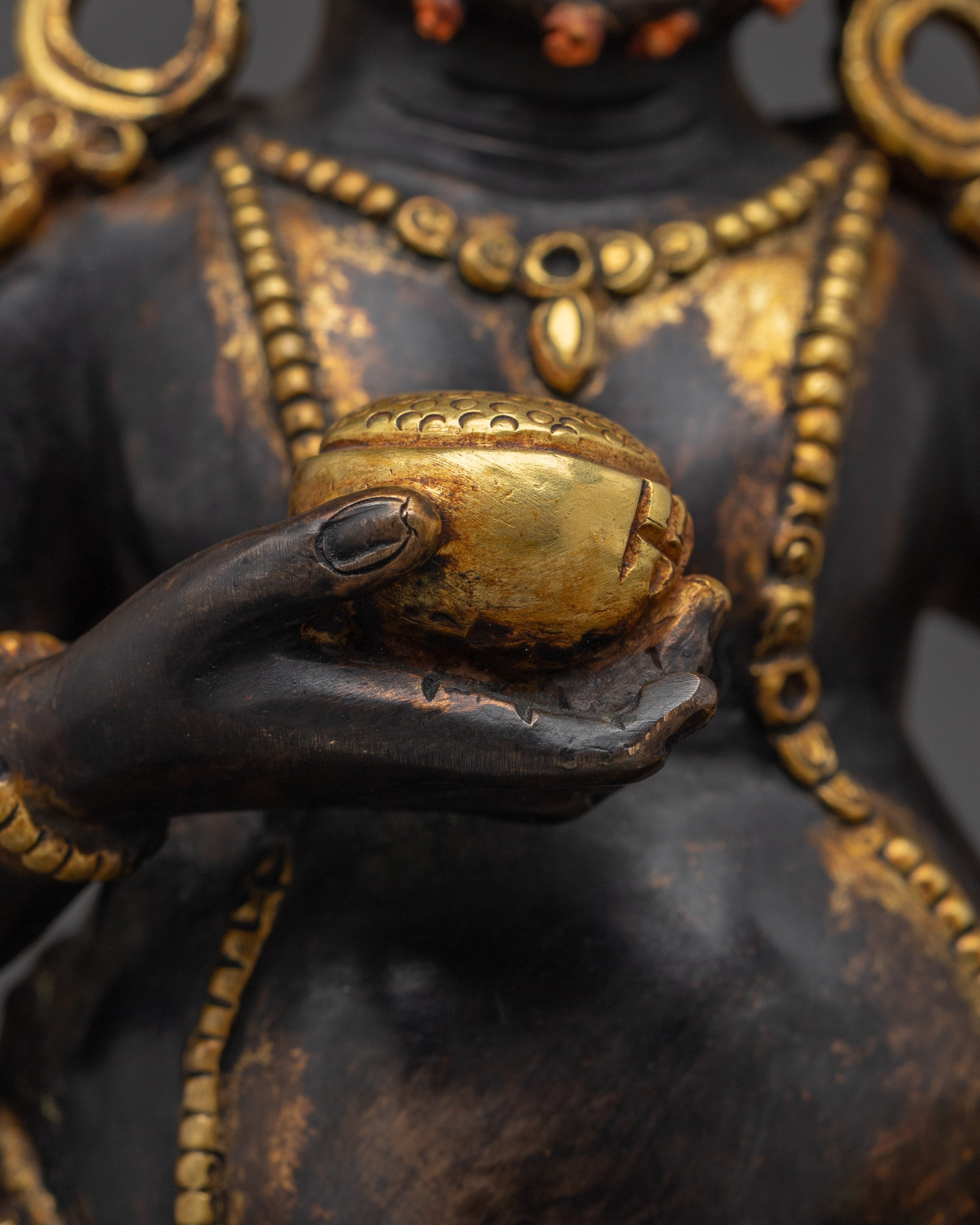 Black Dzambhala Statue with Oxidized | Tibetan Wealth Deity for Meditation