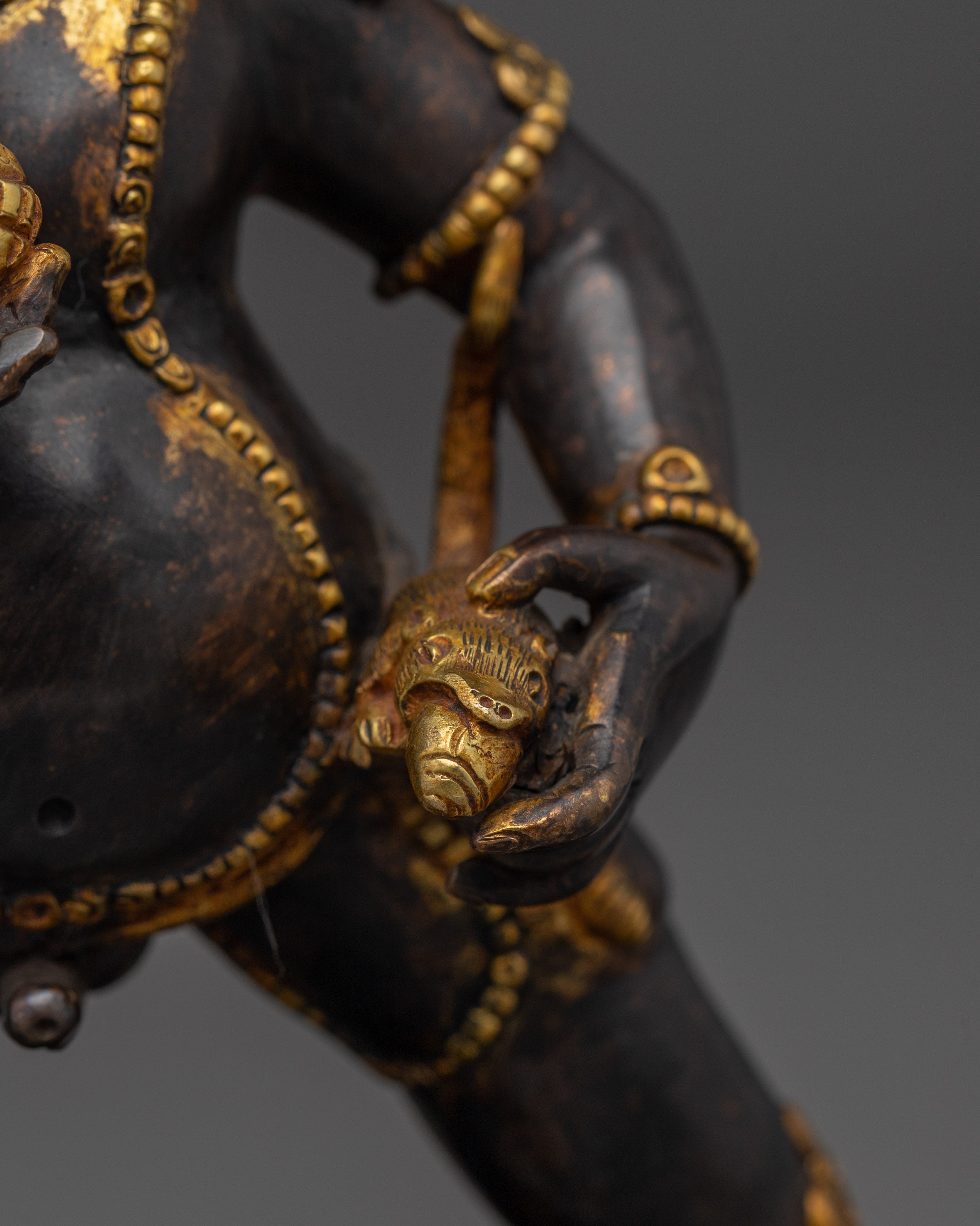 Black Dzambhala Statue with Oxidized | Tibetan Wealth Deity for Meditation
