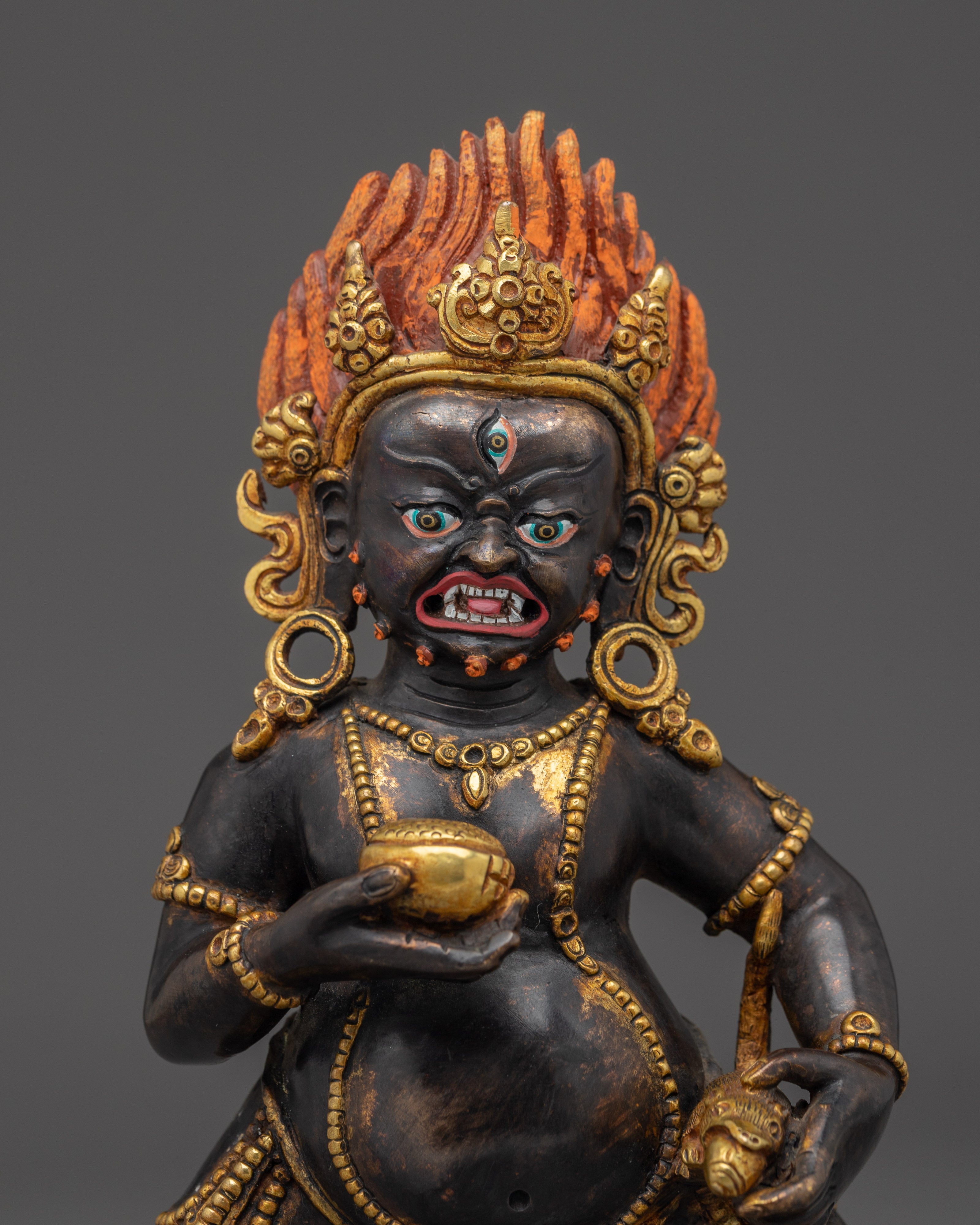 Black Dzambhala Statue with Oxidized | Tibetan Wealth Deity for Meditation