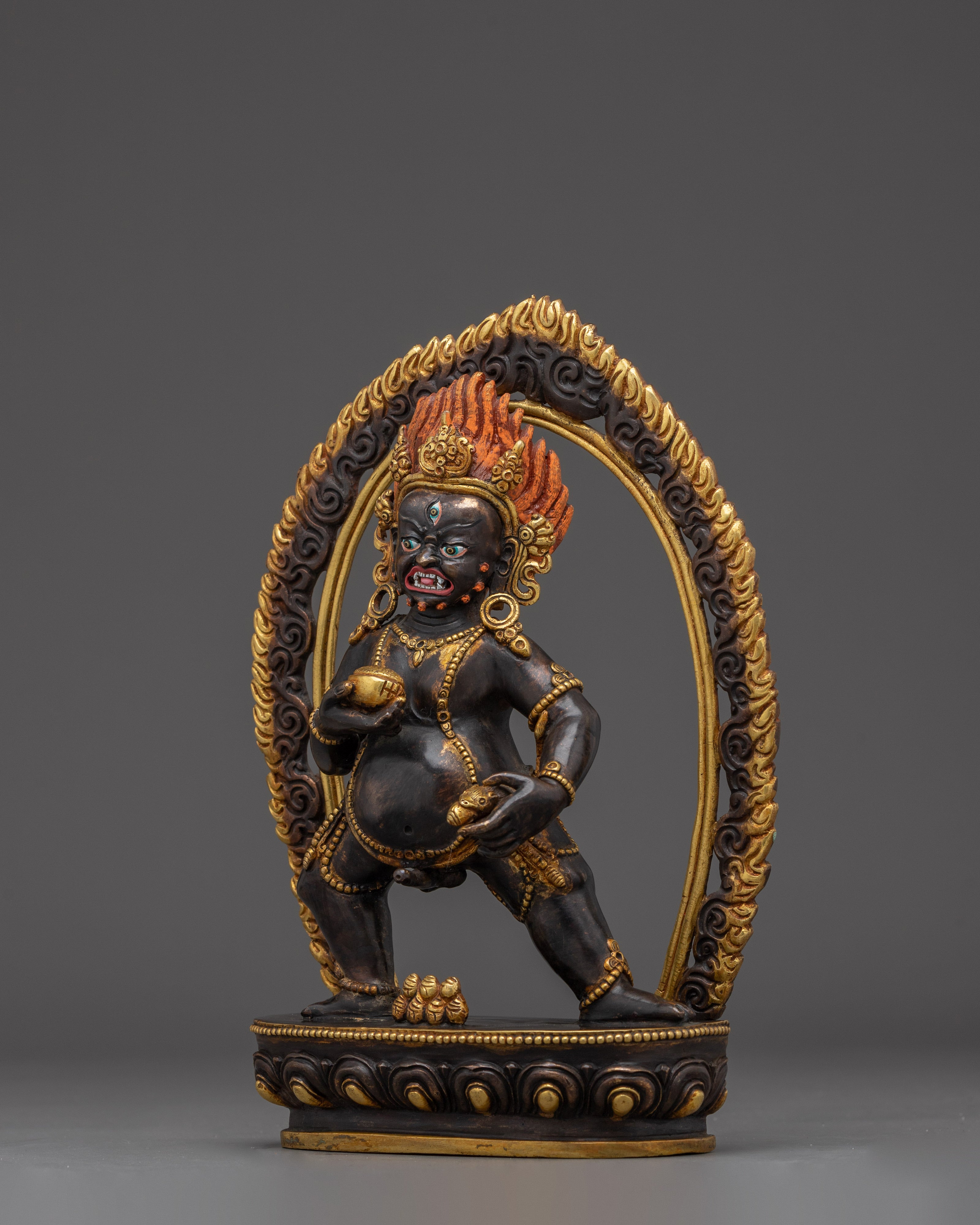 Black Dzambhala Statue with Oxidized | Tibetan Wealth Deity for Meditation