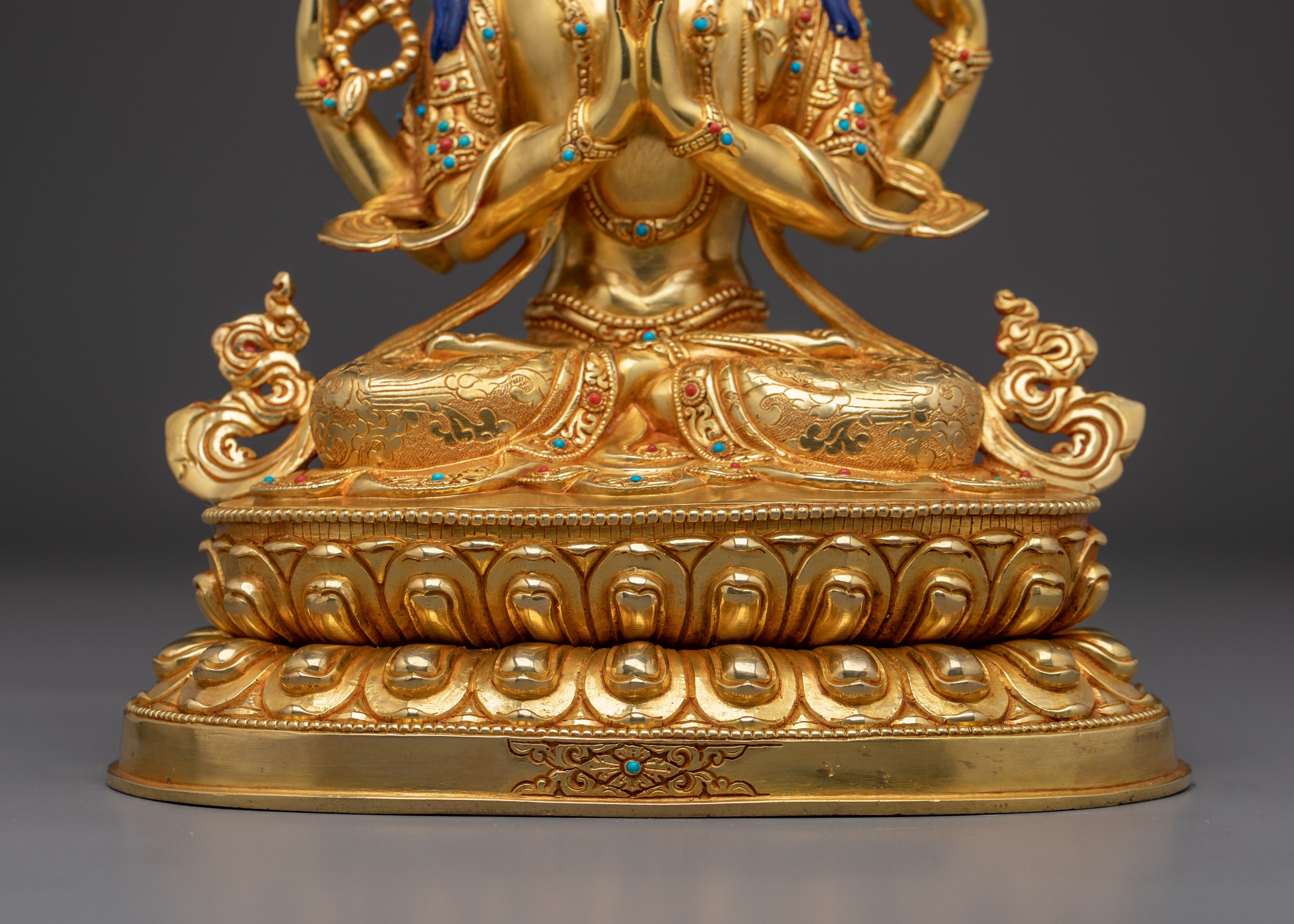 24K Gold Gilded Copper Deity Chenrezig Statue | Tibetan Buddhist Spiritual Decor