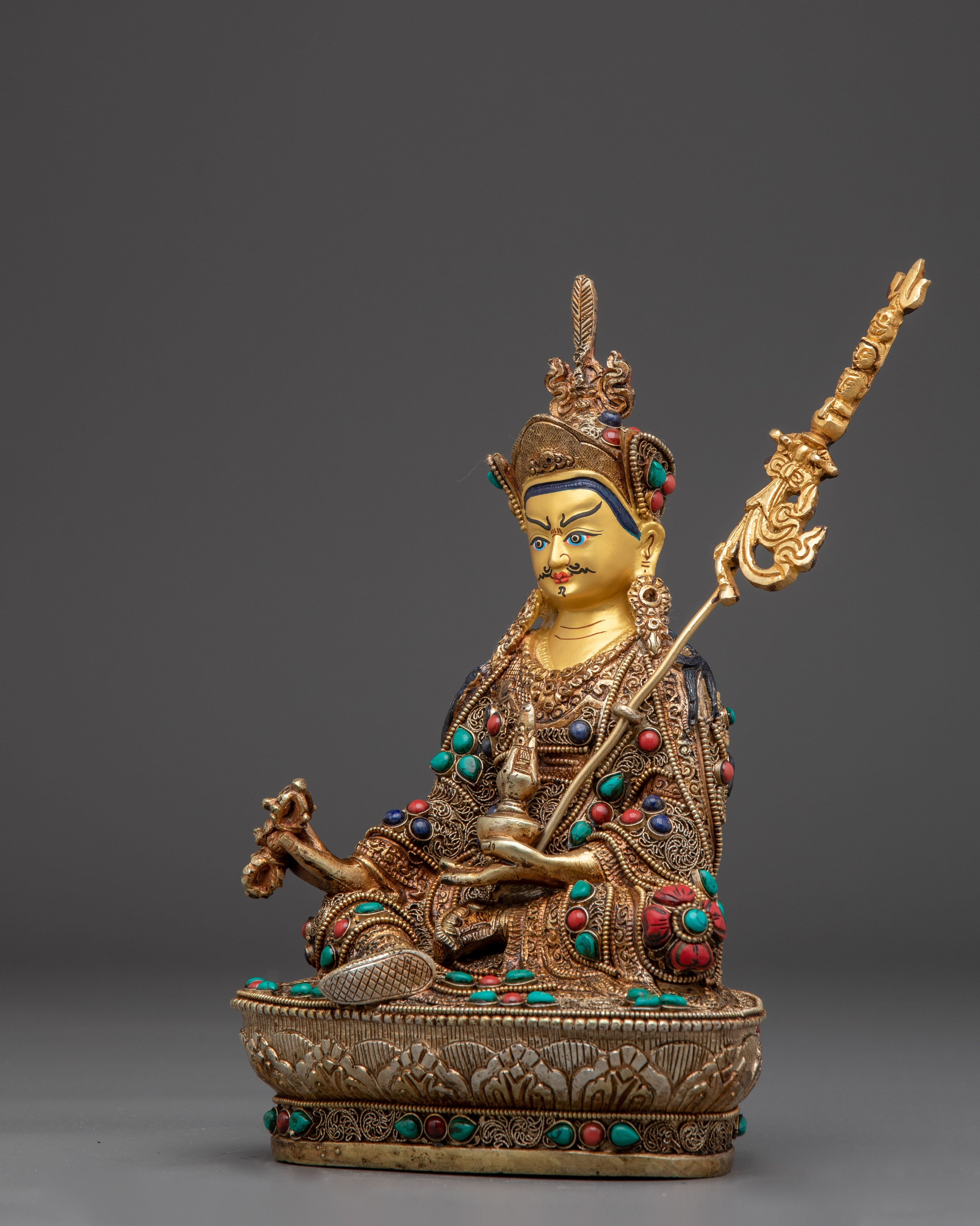 Guru Rinpoche Statue in Electro Gold-Plated | Buddhist Altar or Meditation Space