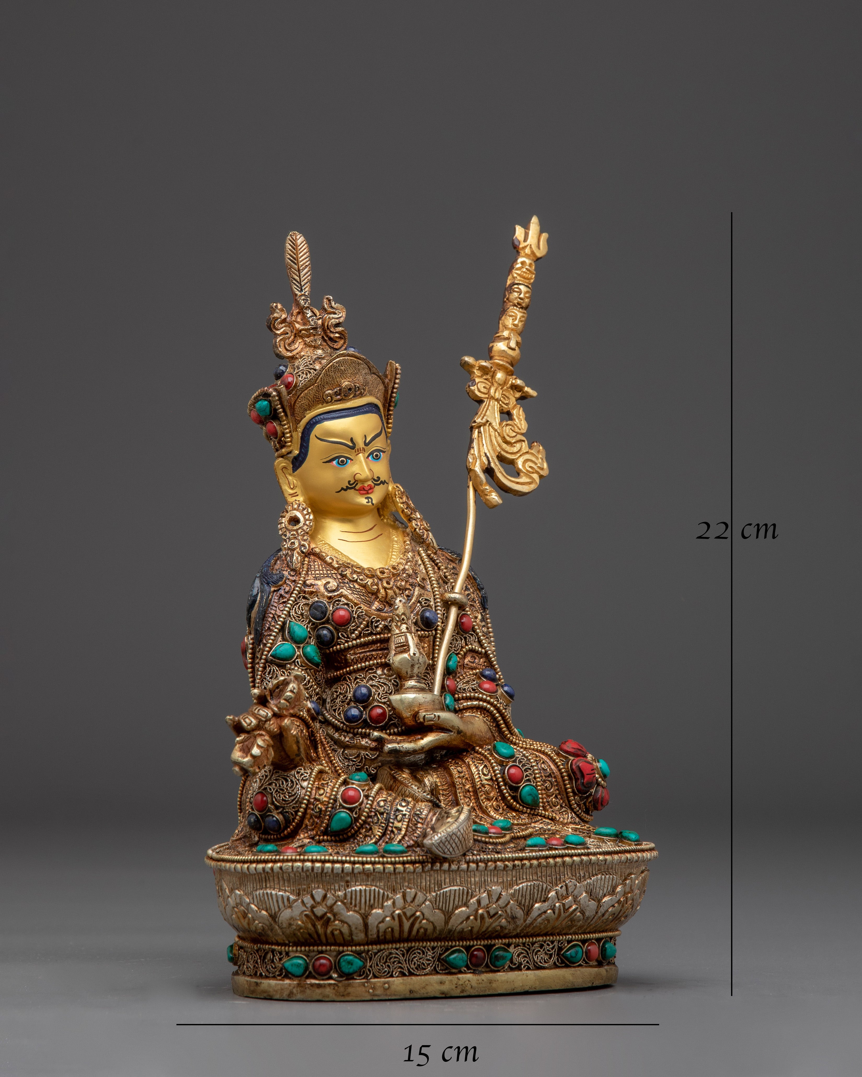 Guru Rinpoche Statue in Electro Gold-Plated