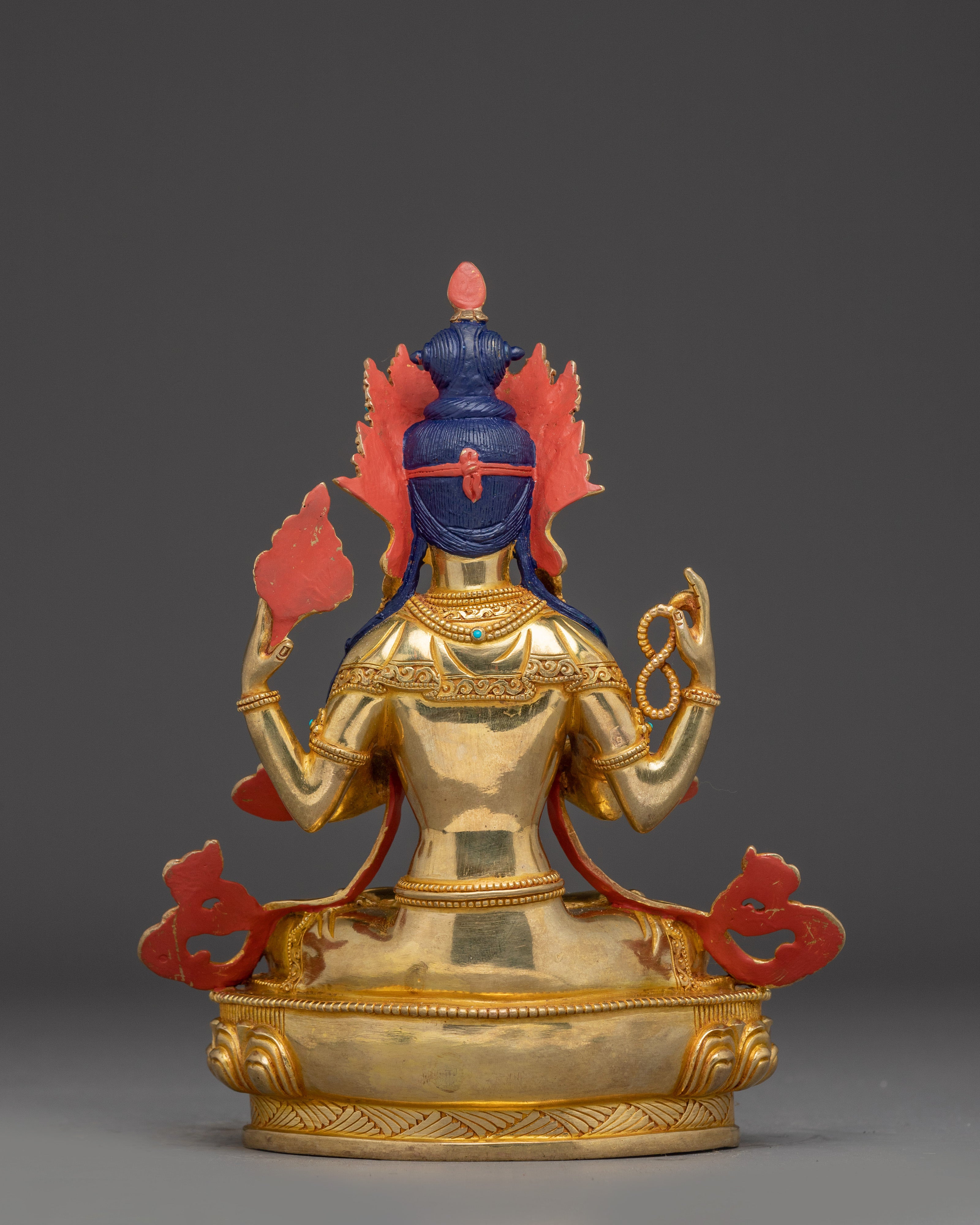 Gold Gilded Chenrezig Sculpture | Handcrafted Tibetan Icon