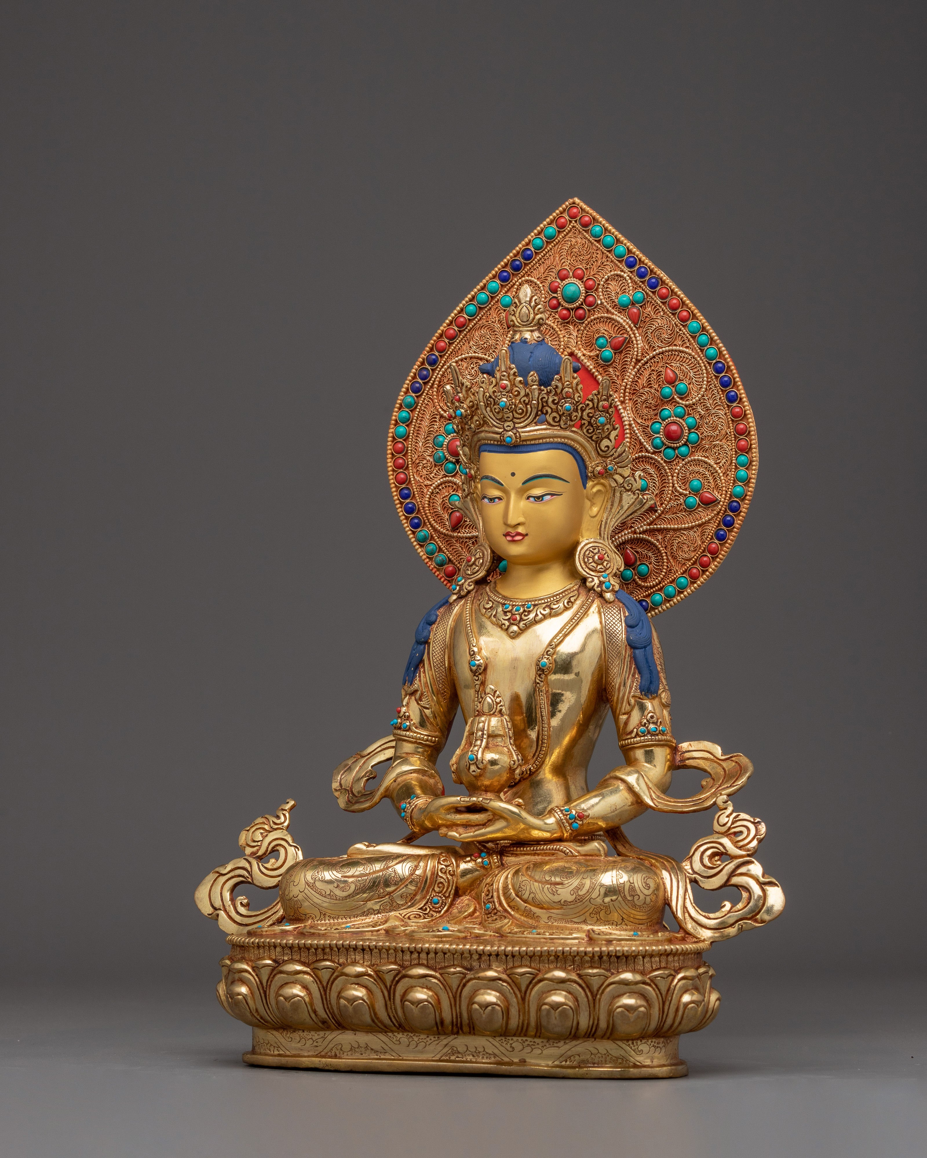 Handmade Statue of Amitayus with Halo | Buddha of Long-life