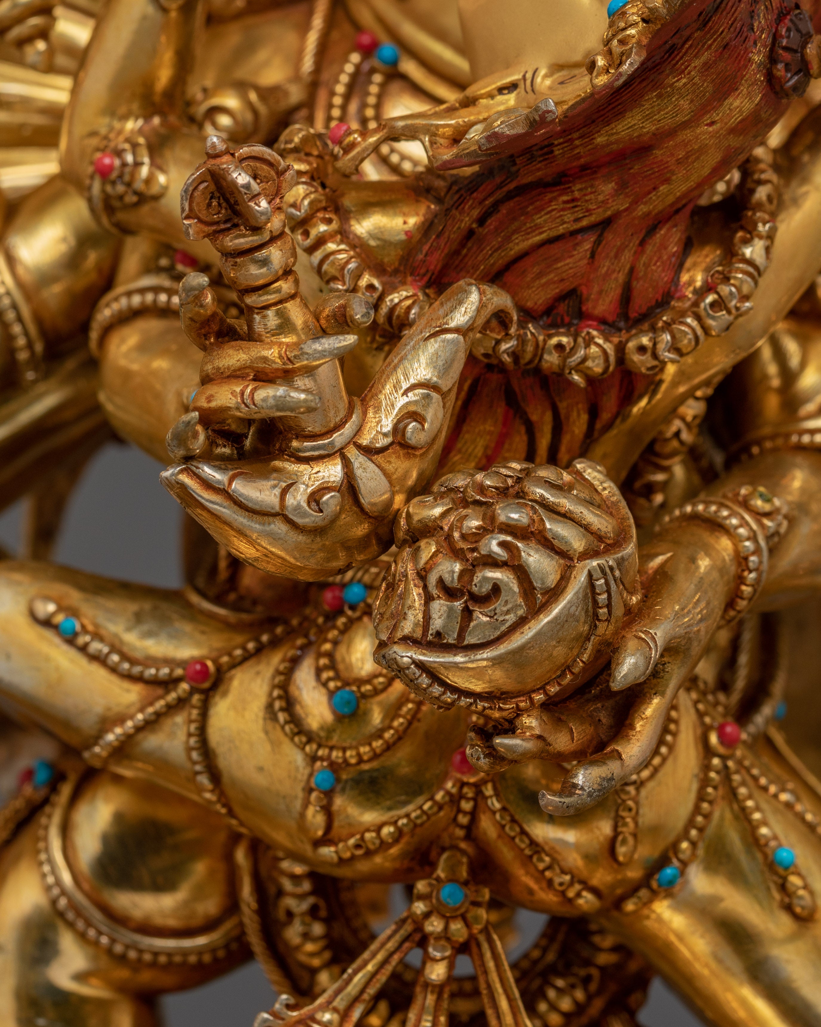 Yamantaka, Wrathful Conqueror of Death | Gold Gilded Tibetan Statue