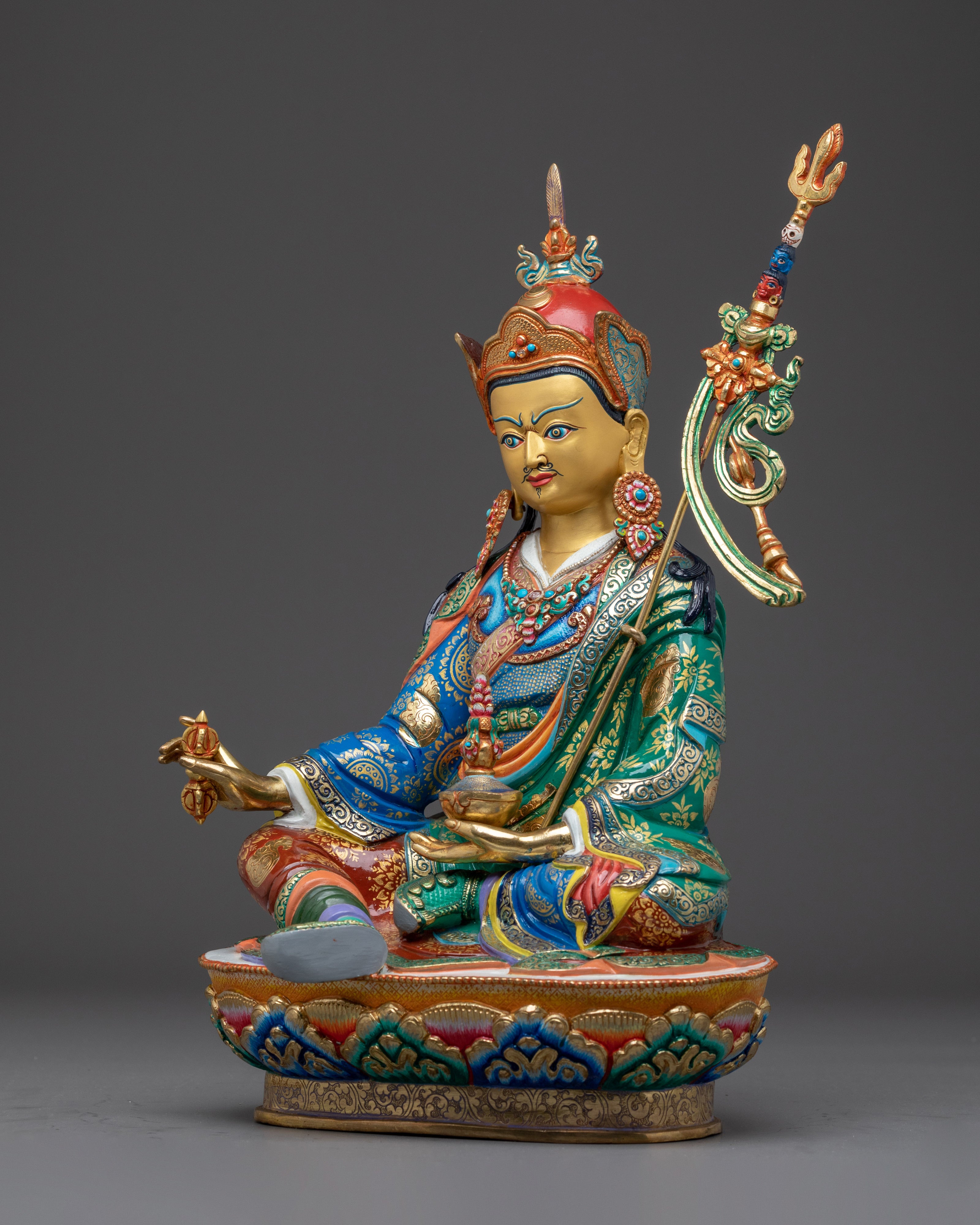 Guru Rinpoche, Embodiment of Tantric Wisdom | Gold Gilded Nepali Statue