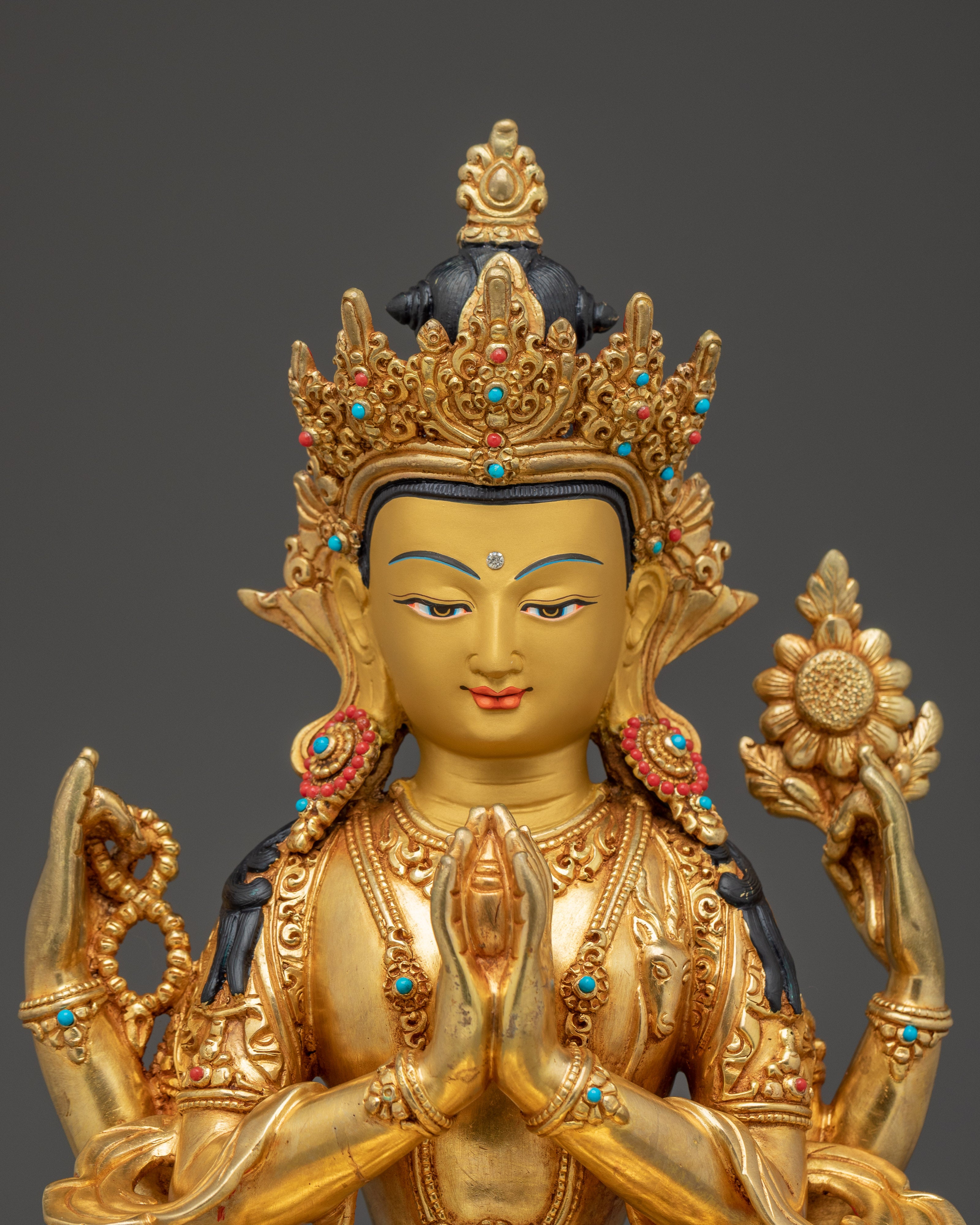 Copper Chenrezig Statue: The Bodhisattva of Compassion