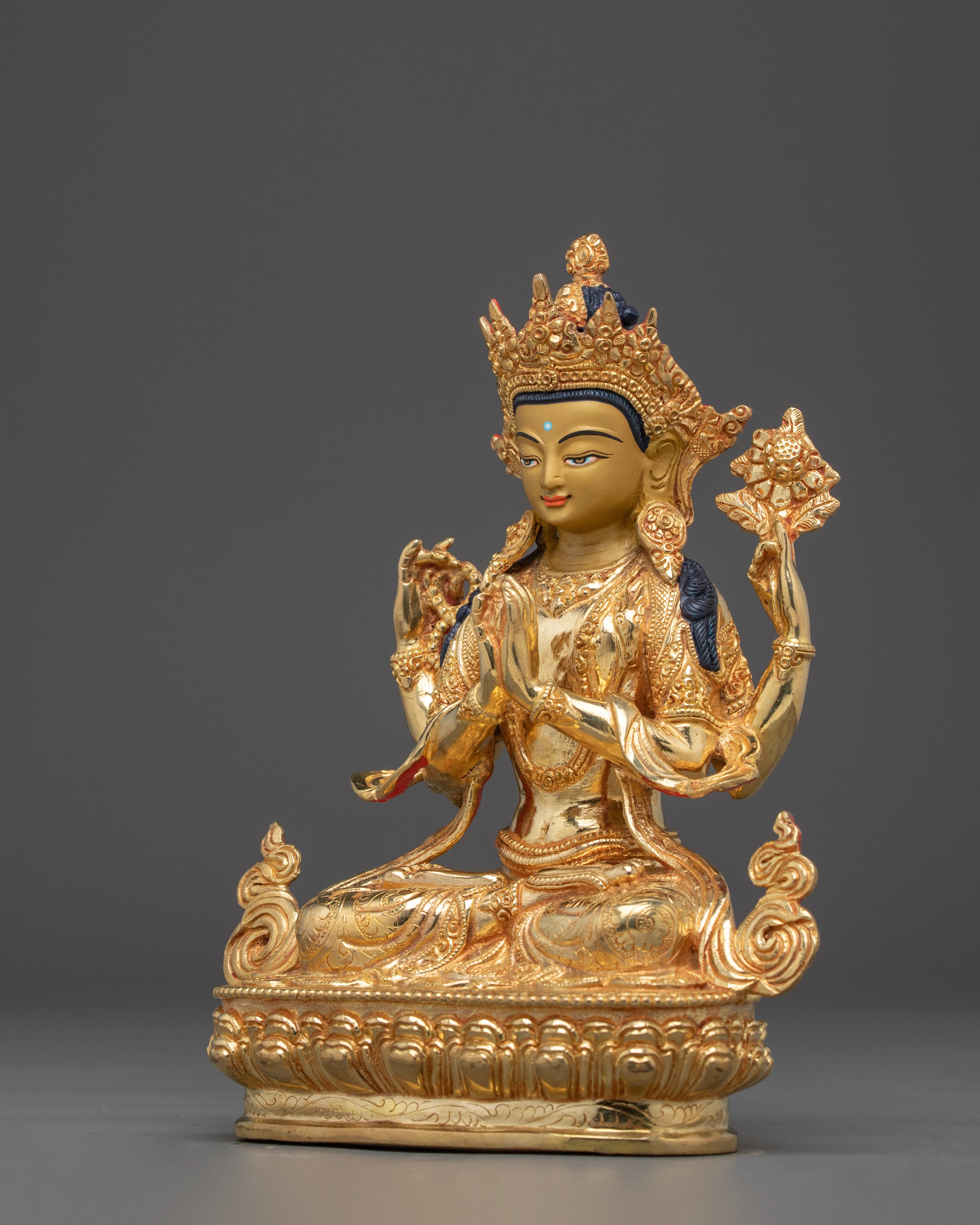 Golden Chenrezig Copper Art | Meditation and Spiritual Decor