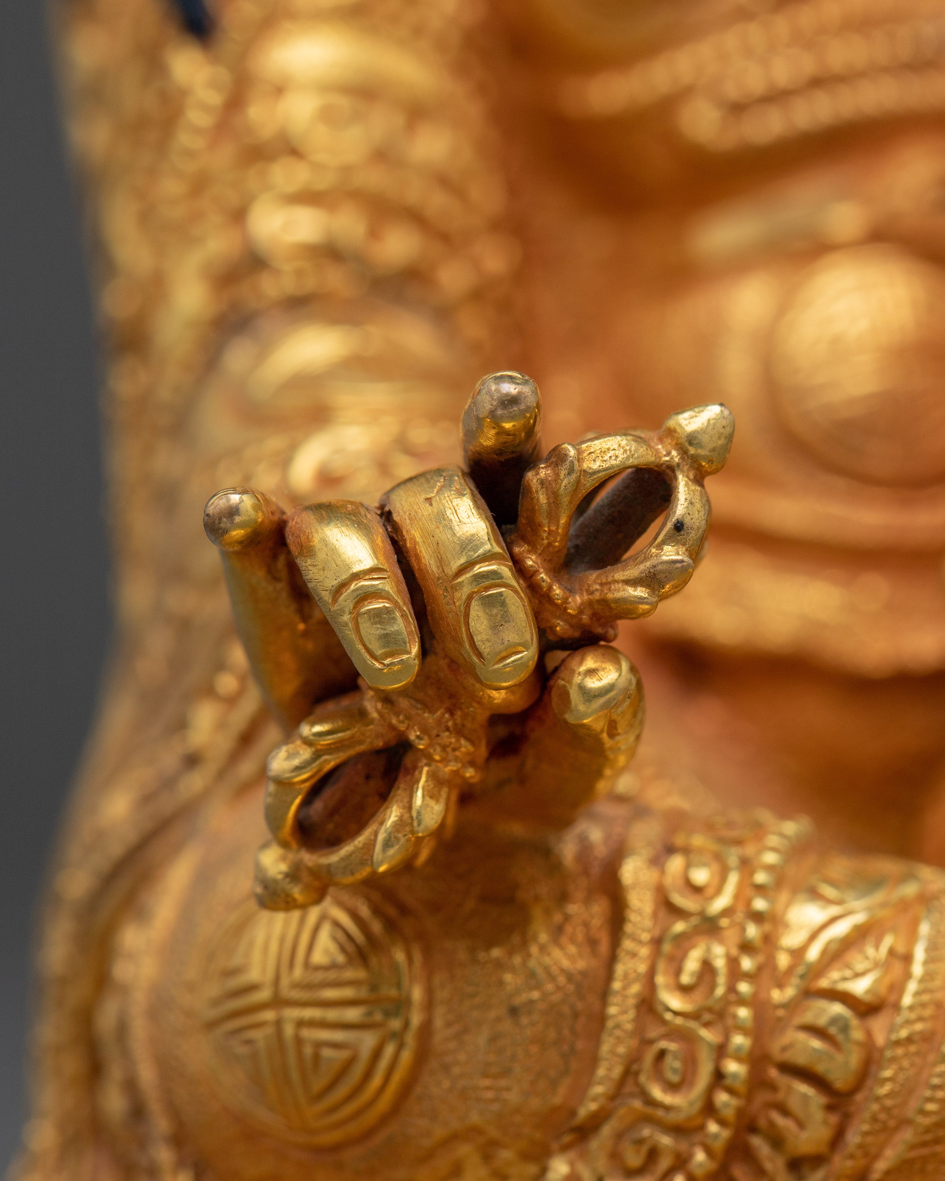 Guru Rinpoche Padmasambhava Copper Figurine | Golden Buddhist Sculpture