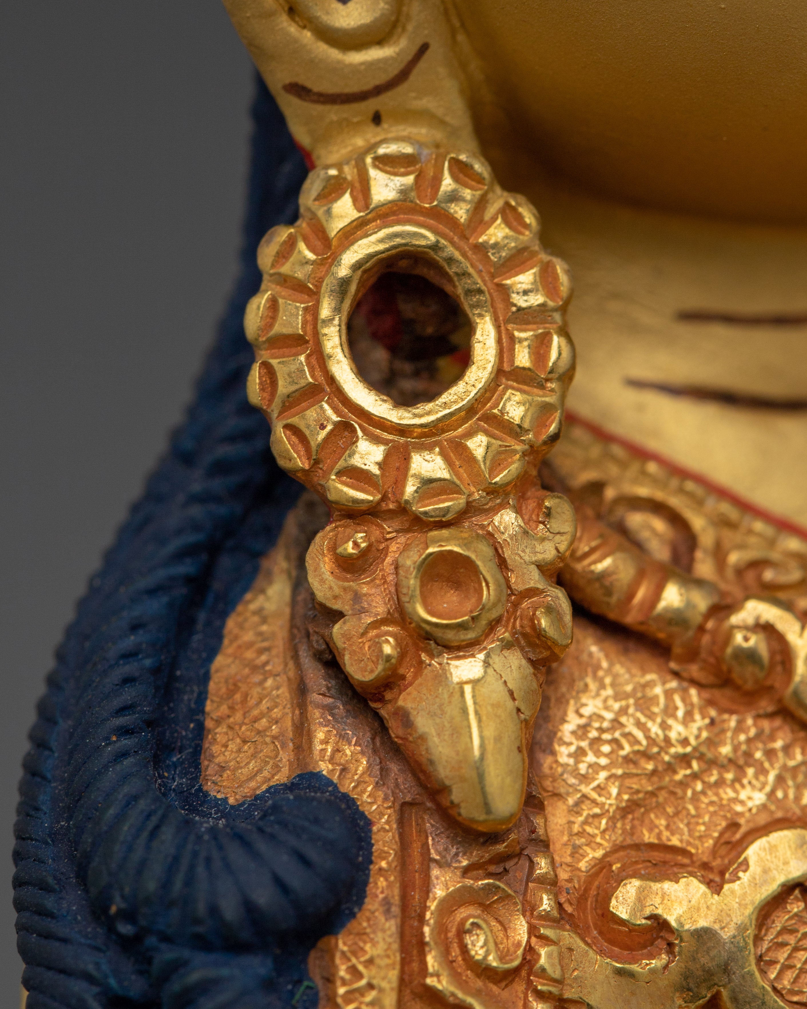 Guru Rinpoche Padmasambhava Copper Figurine | Golden Buddhist Sculpture