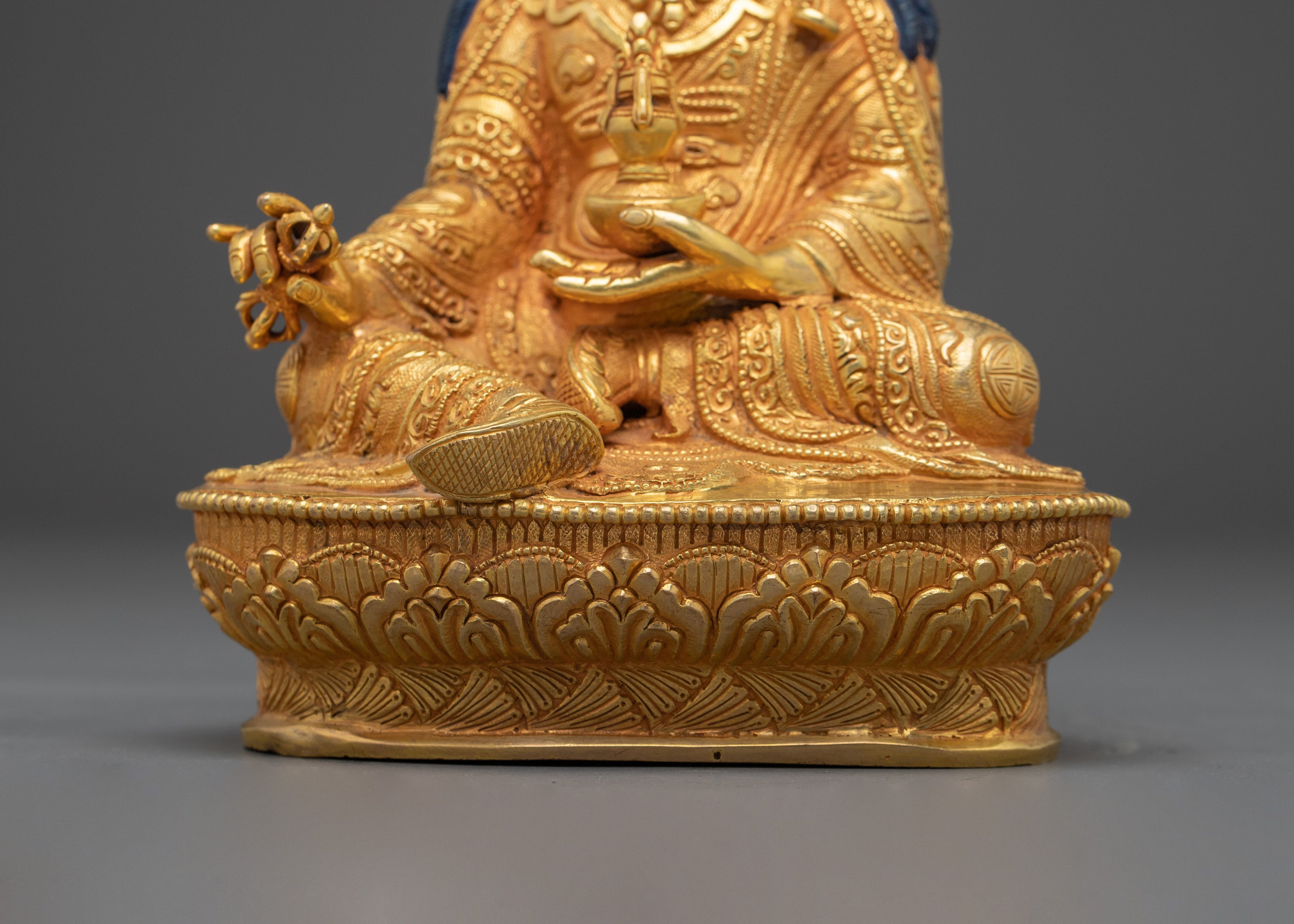 Guru Rinpoche Padmasambhava Copper Figurine | Golden Buddhist Sculpture