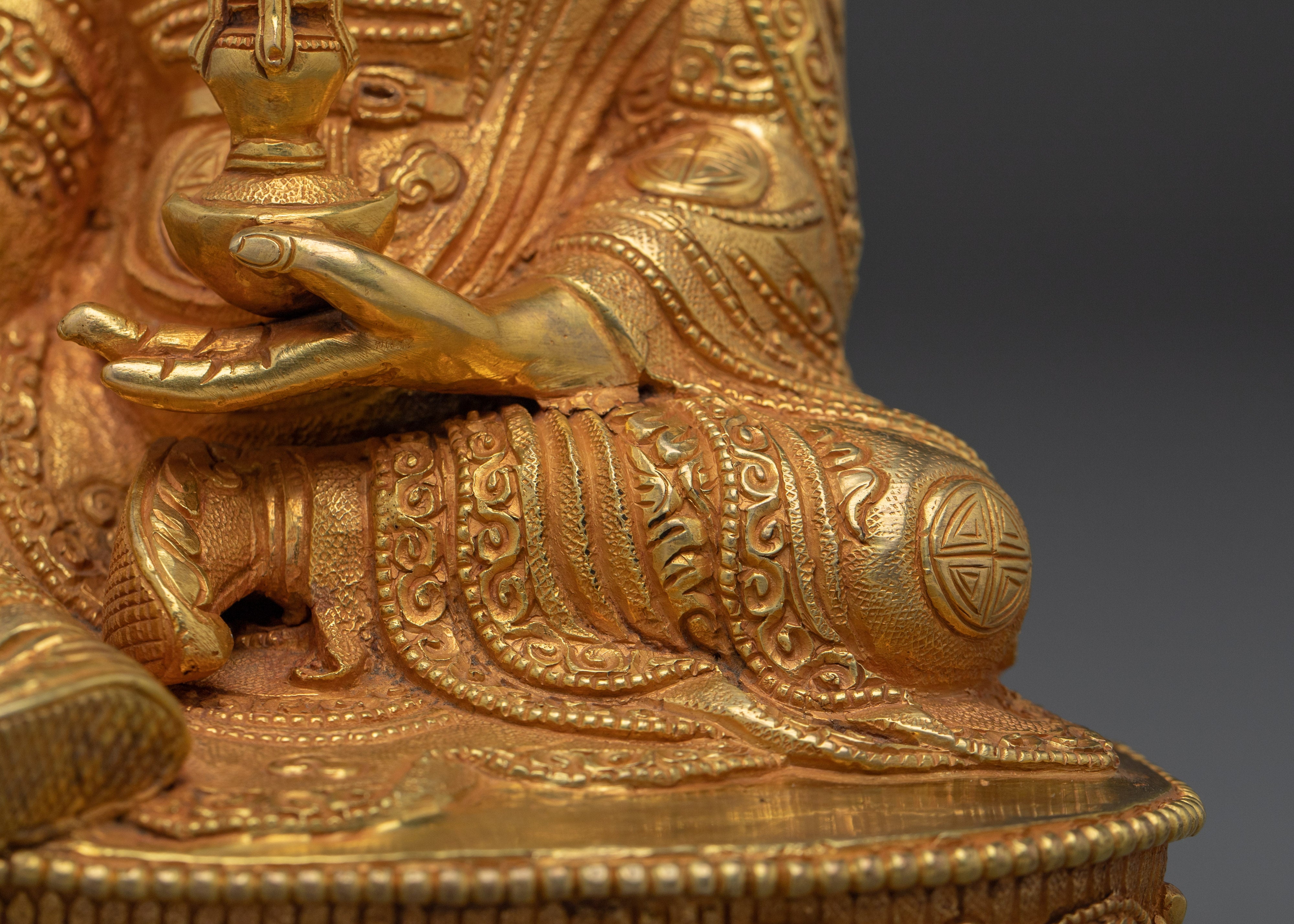 Guru Rinpoche Padmasambhava Copper Figurine | Golden Buddhist Sculpture