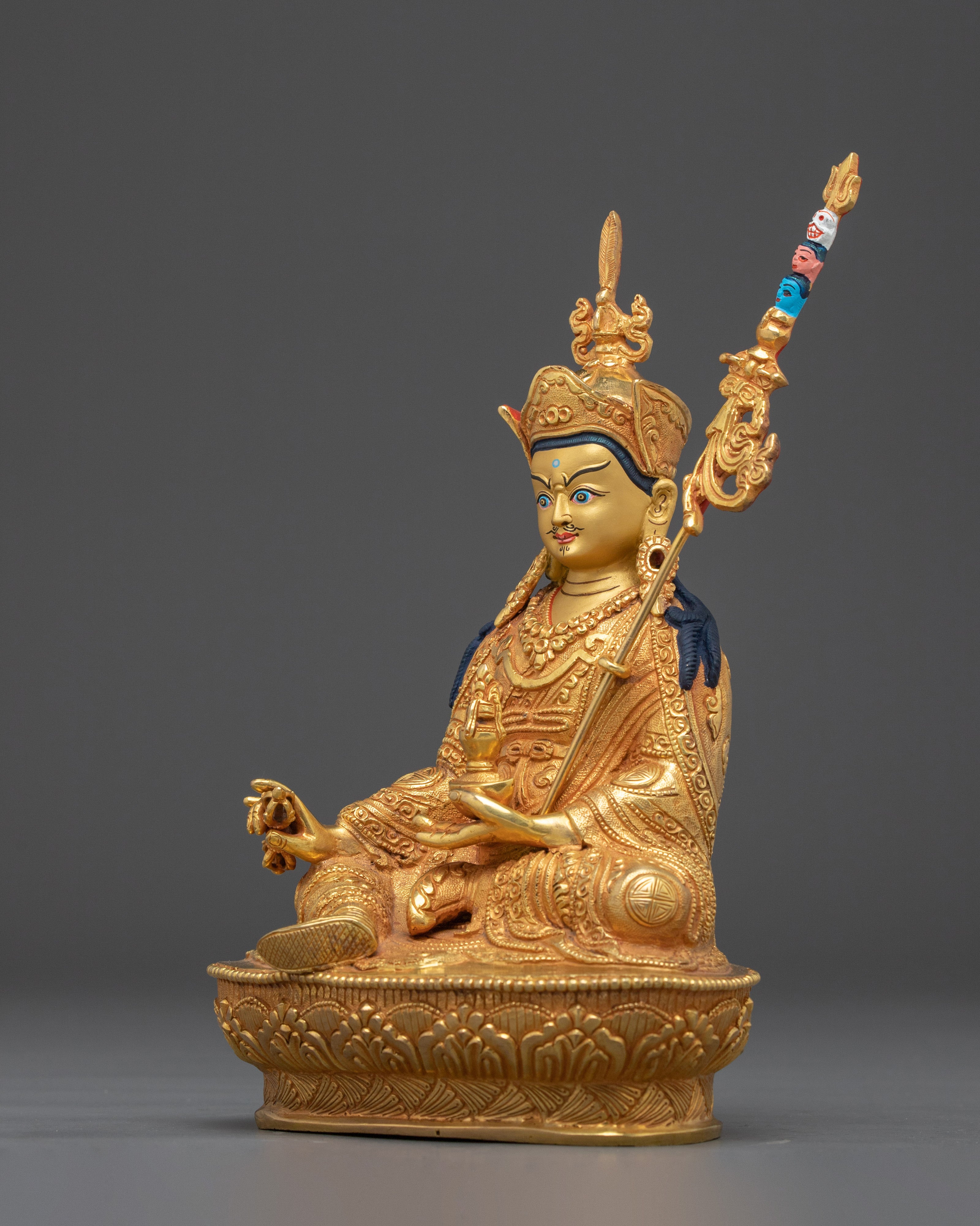 Guru Rinpoche Padmasambhava Copper Figurine | Golden Buddhist Sculpture