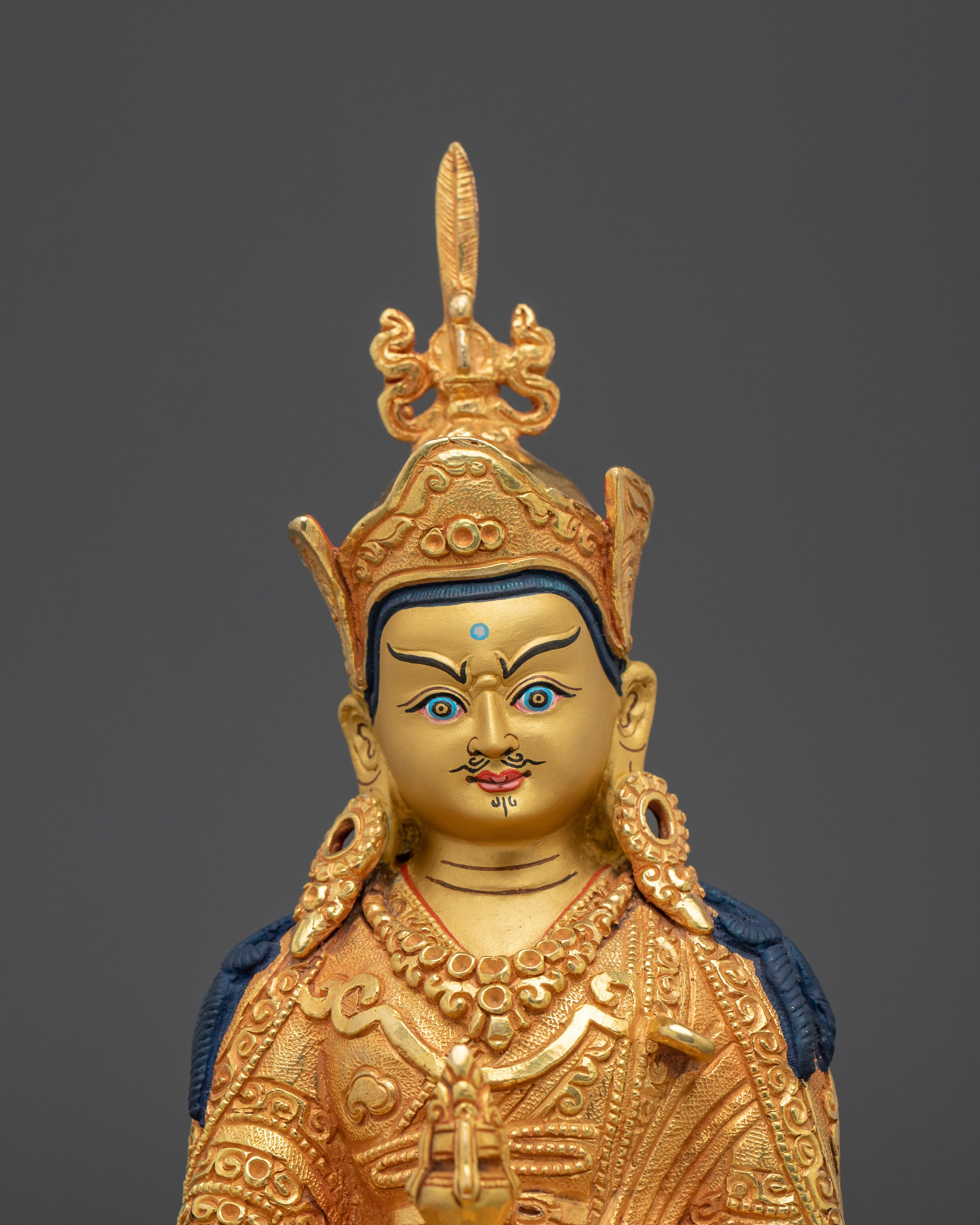 Guru Rinpoche Padmasambhava Copper Figurine | Golden Buddhist Sculpture