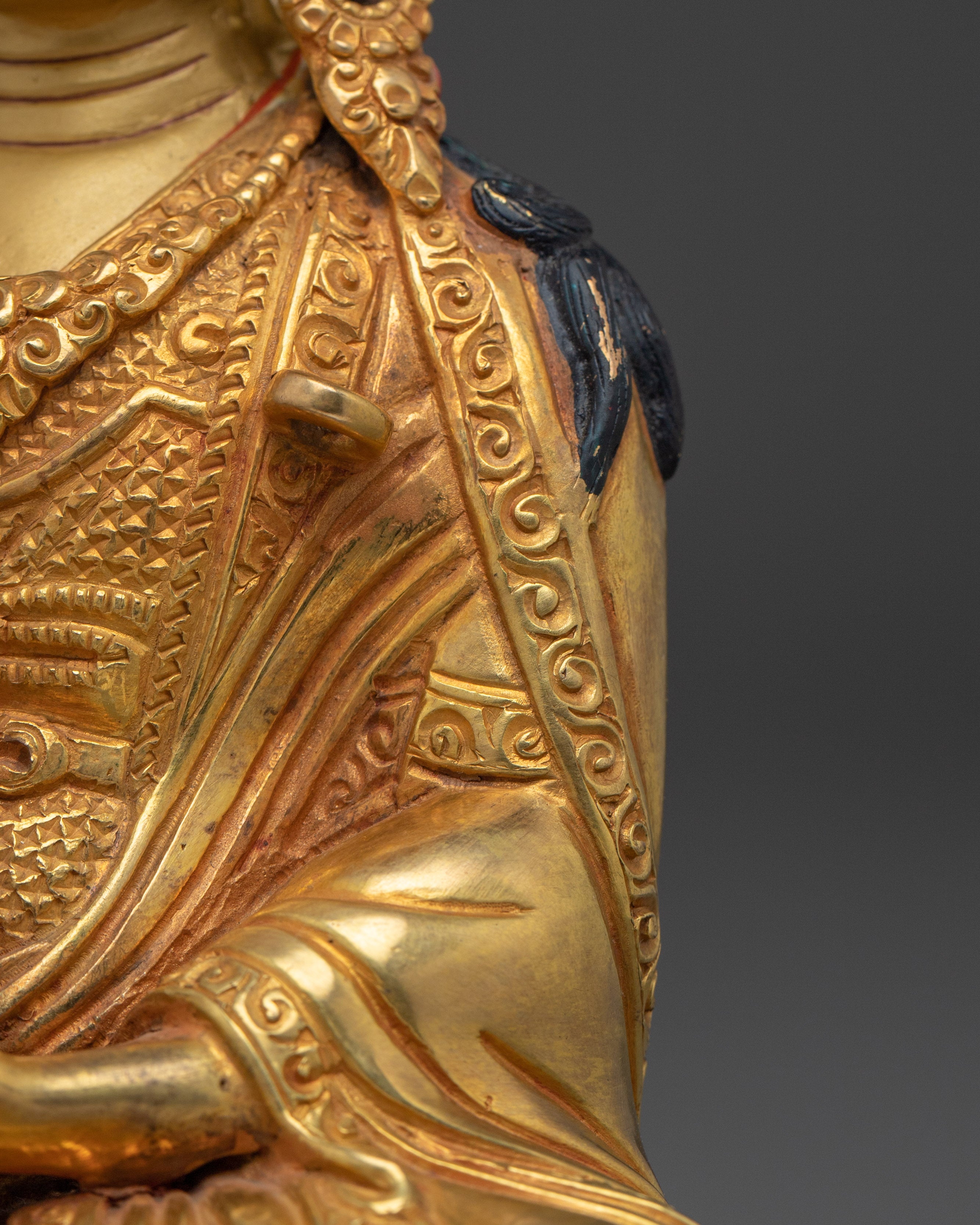 Nepalese Handmade Golden Guru Rinpoche Art | Padmasambhava Figurine