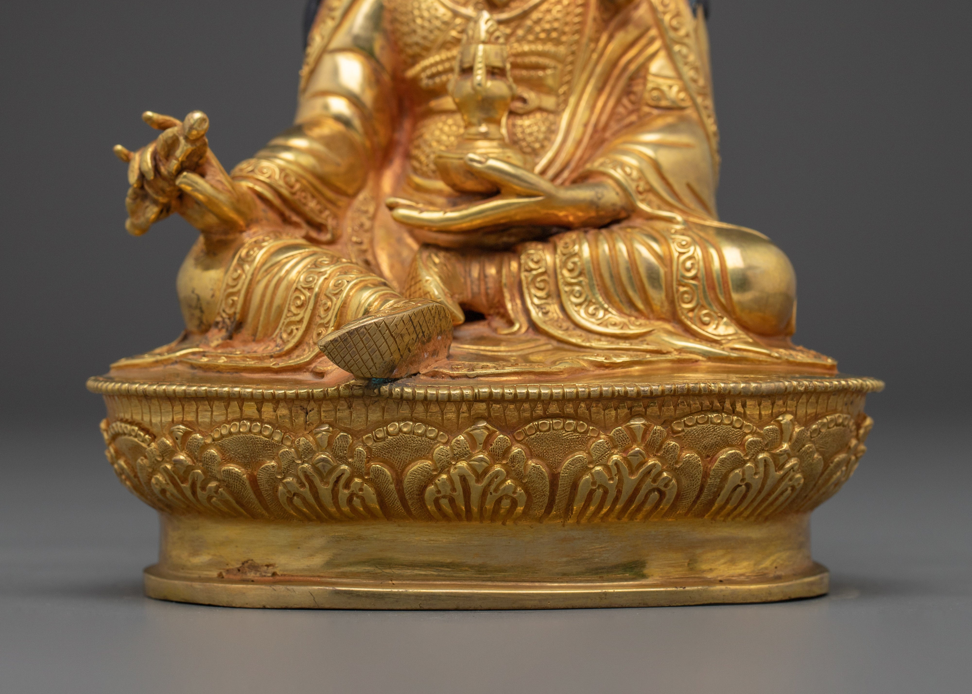 Nepalese Handmade Golden Guru Rinpoche Art | Padmasambhava Figurine
