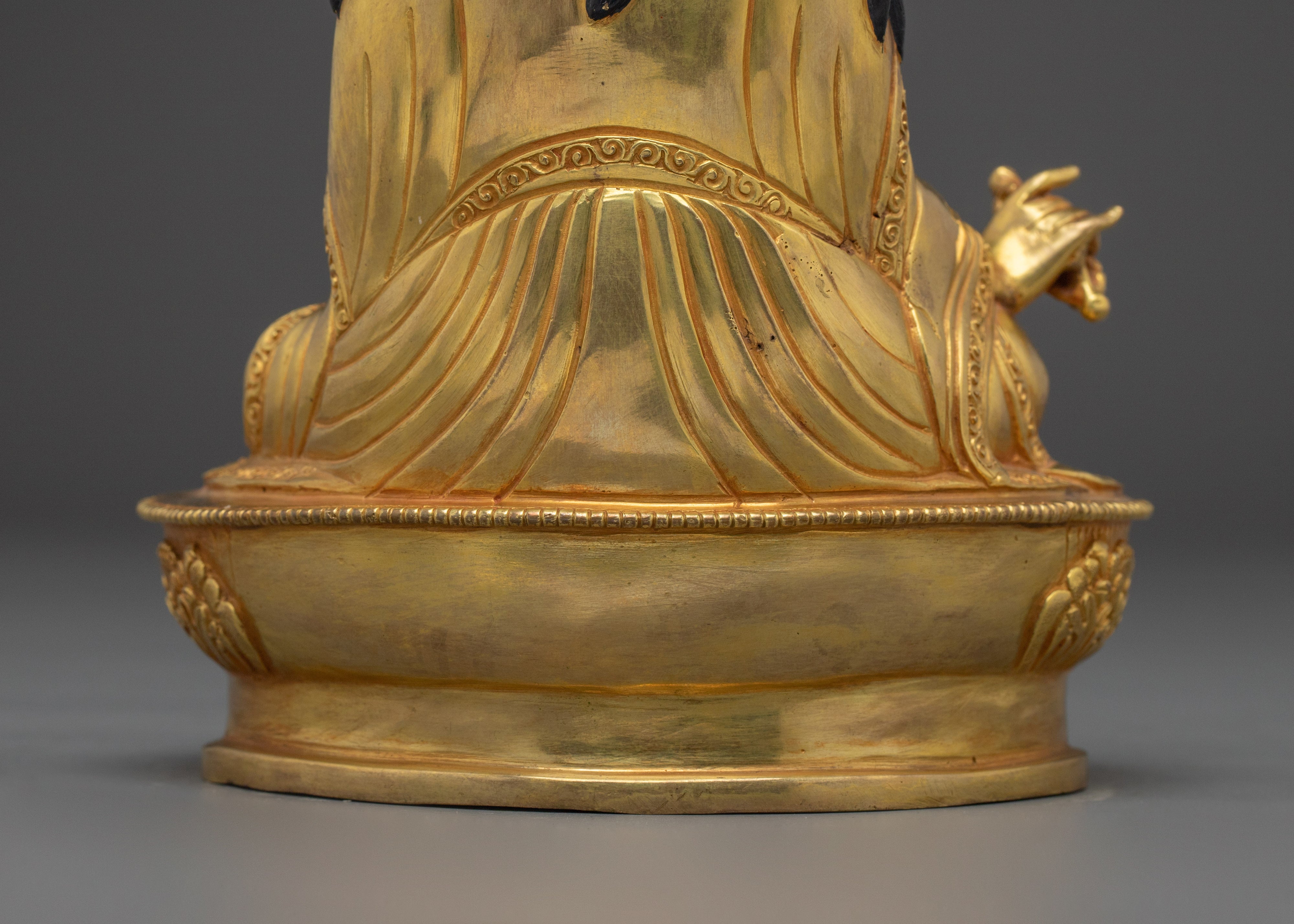 Nepalese Handmade Golden Guru Rinpoche Art | Padmasambhava Figurine