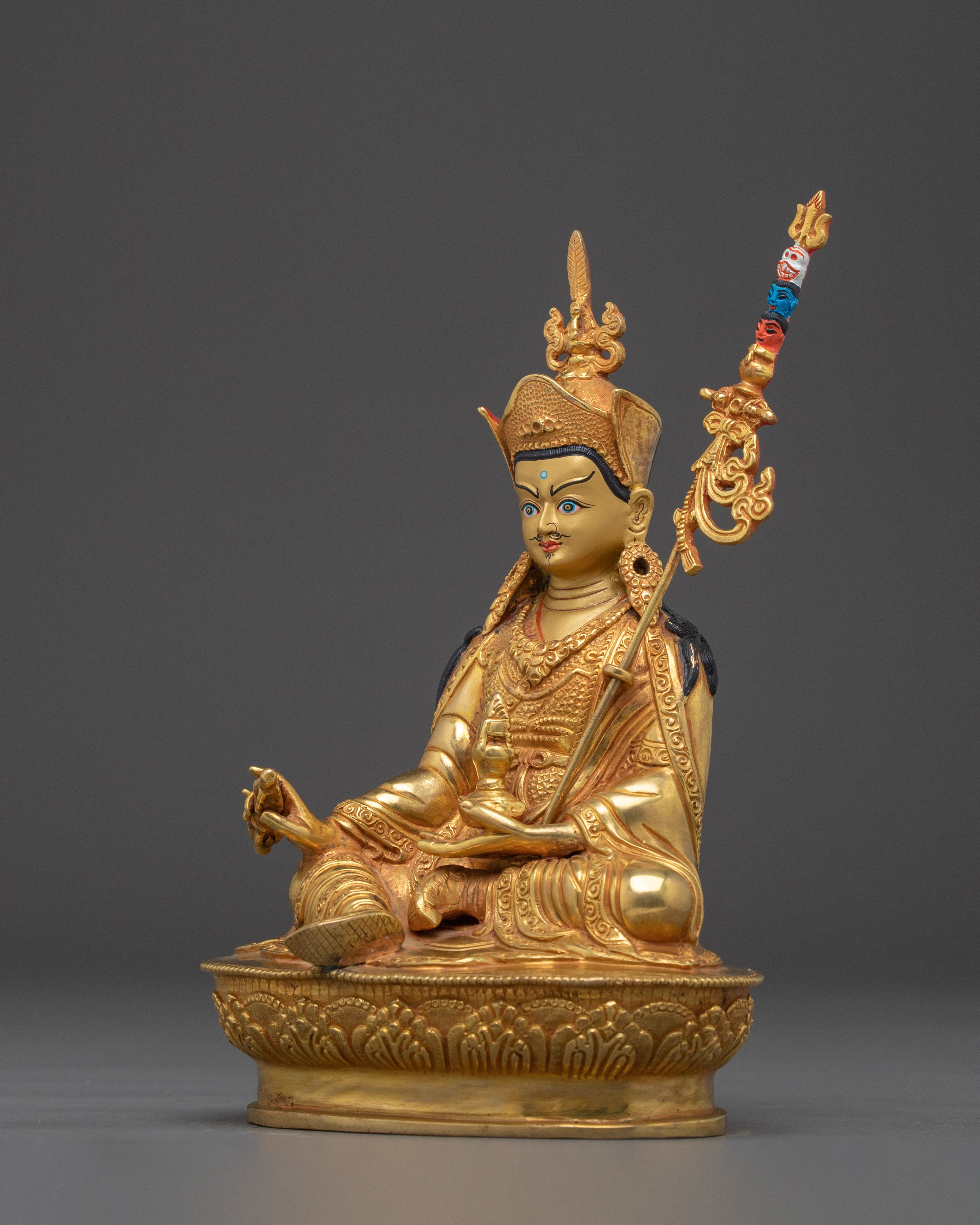 Nepalese Handmade Golden Guru Rinpoche Art | Padmasambhava Figurine