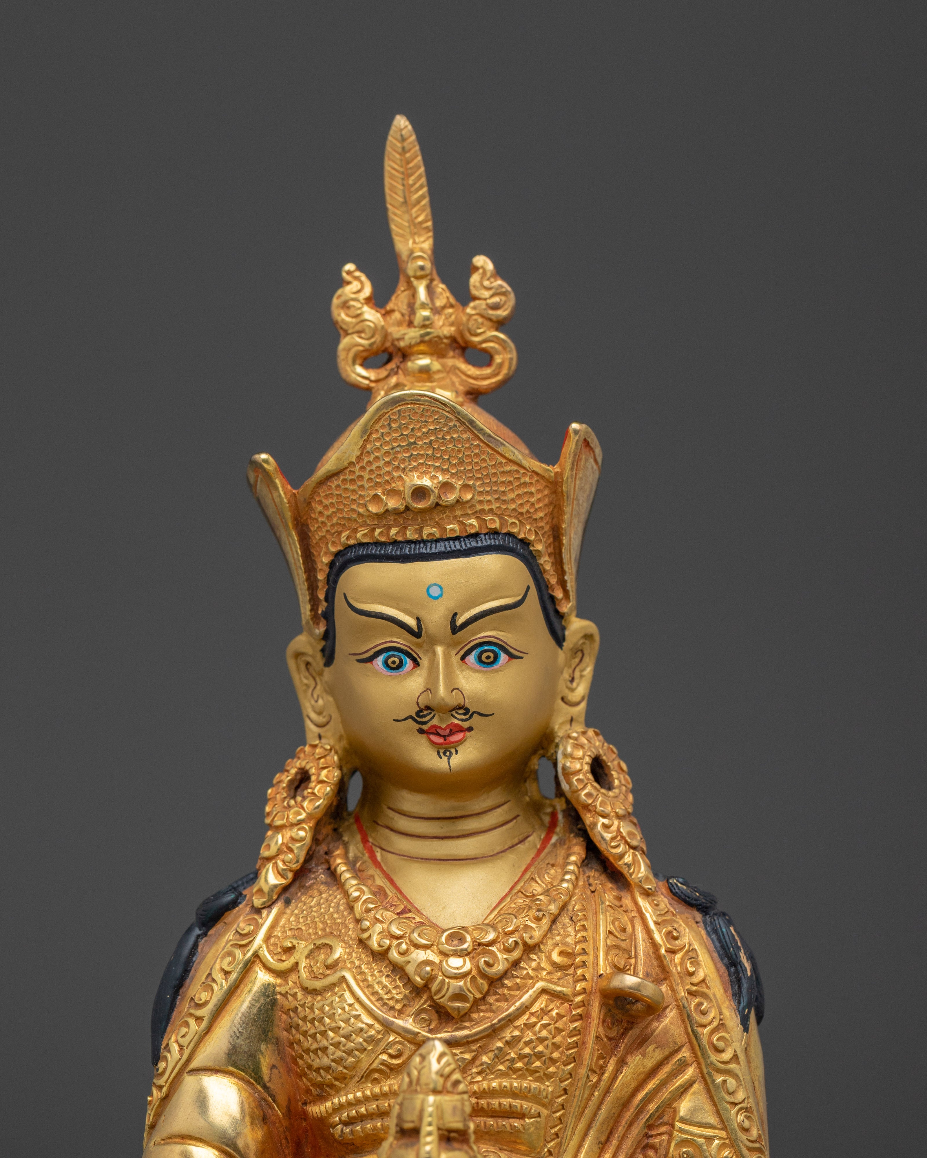 Nepalese Handmade Golden Guru Rinpoche Art | Padmasambhava Figurine