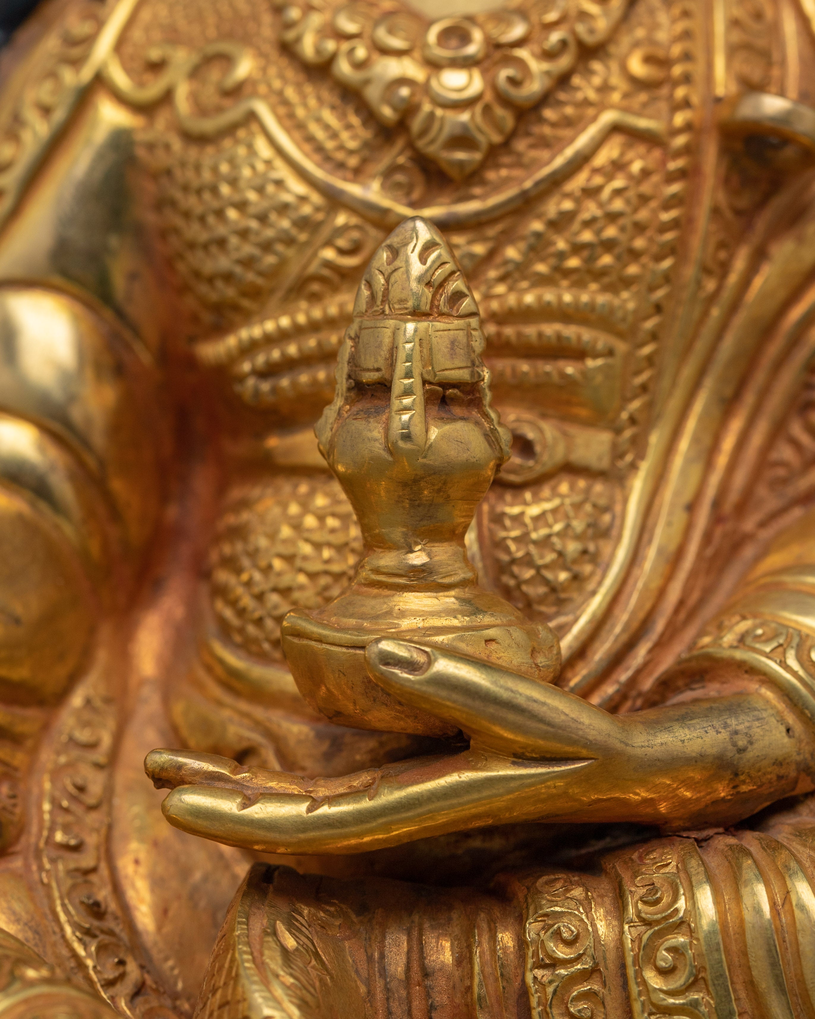 Nepalese Handmade Golden Guru Rinpoche Art | Padmasambhava Figurine