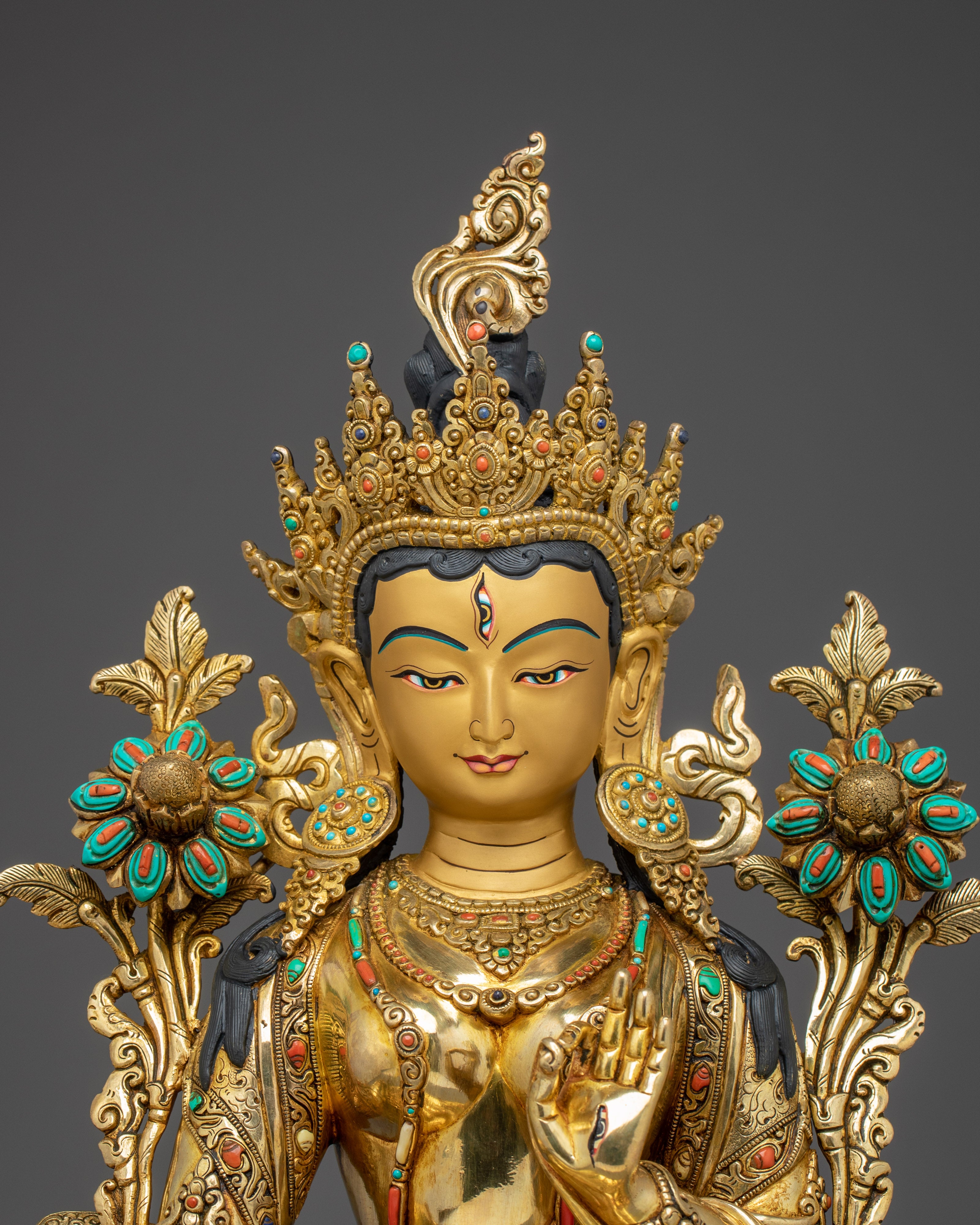 White Tara Buddha with 24K Gold Gilded | Spiritual Meditation & Altar Decor