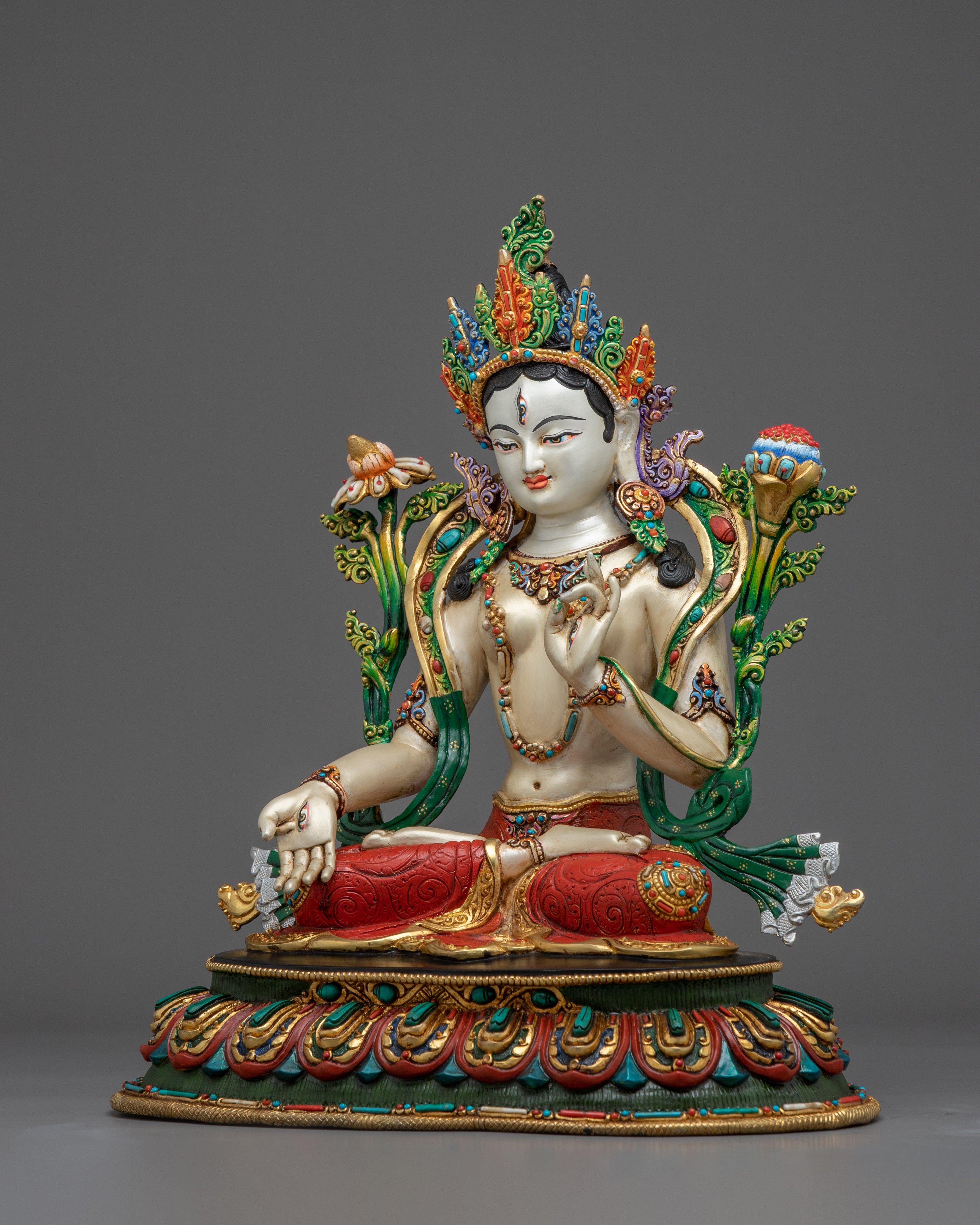 White Tara, Colorful Spiritual Figure | Himalayan Sacred Art