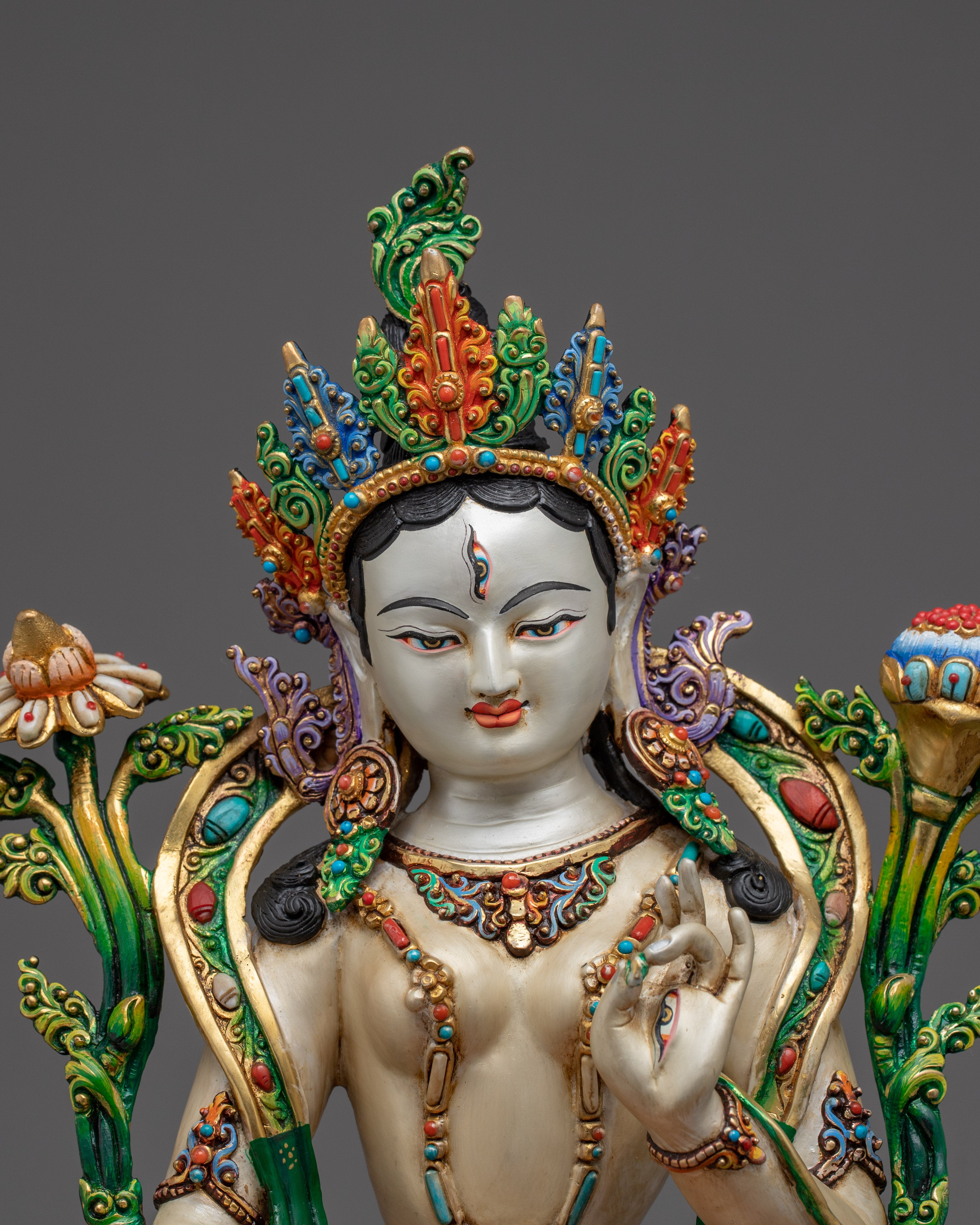 White Tara, Colorful Spiritual Figure | Himalayan Sacred Art