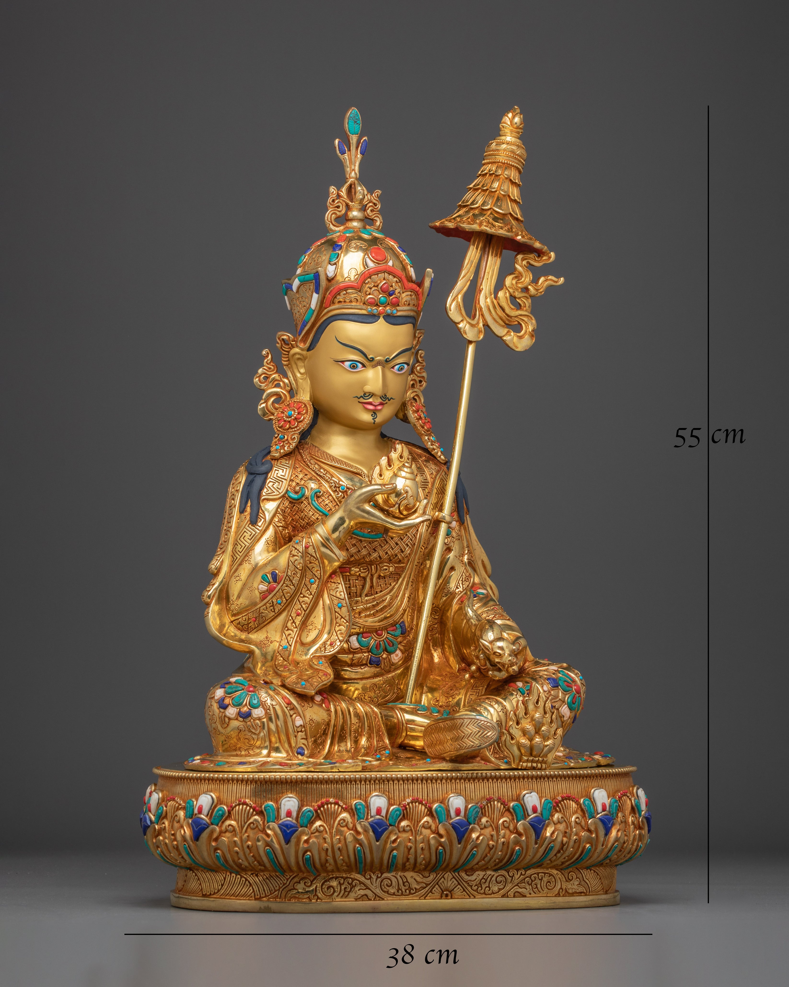 24K Gold Gilded Guru Rinpoche Statue with Gemstones