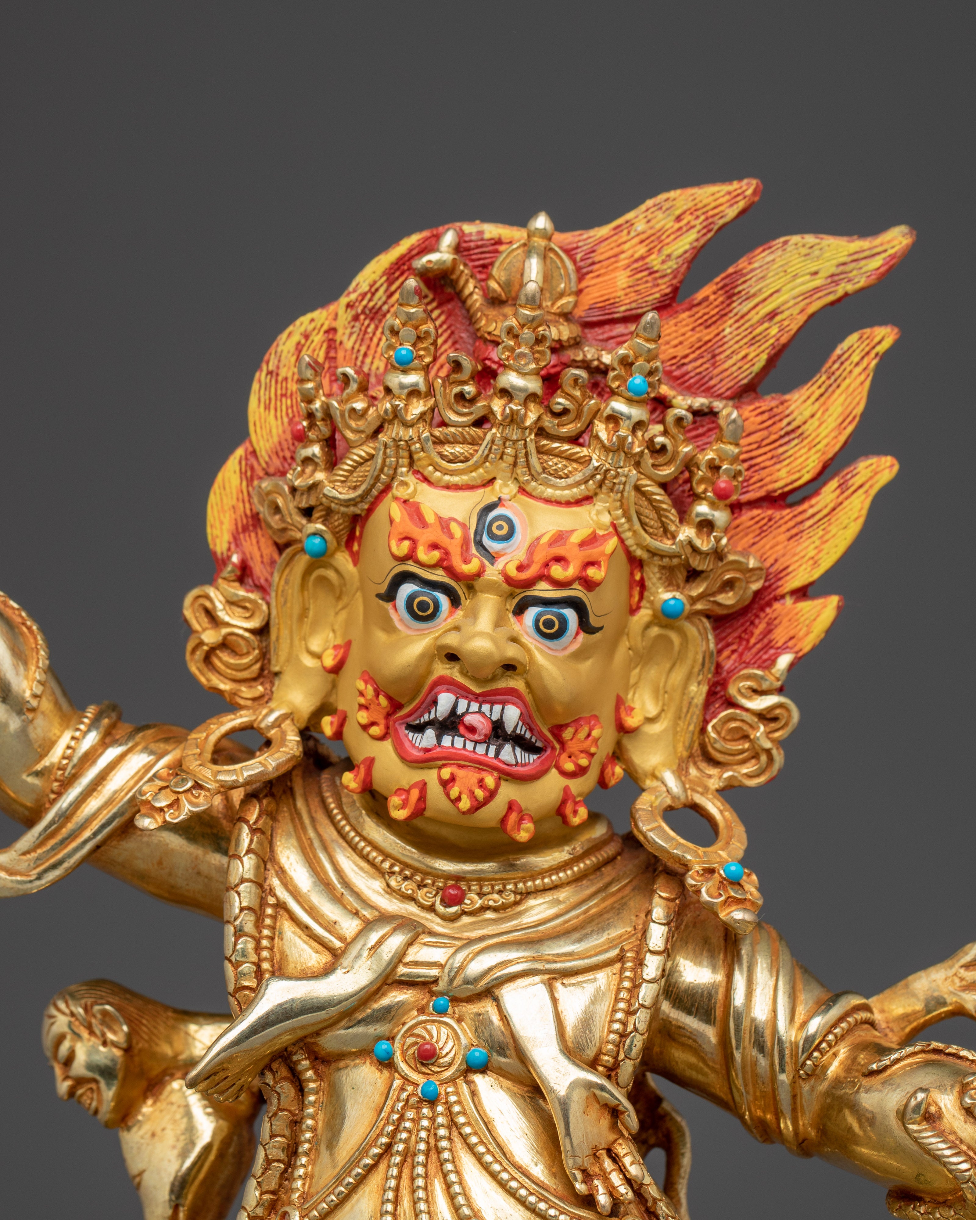 Fierce Guru Drakpo Idol | 24K Gold Gilded Copper Sculpture