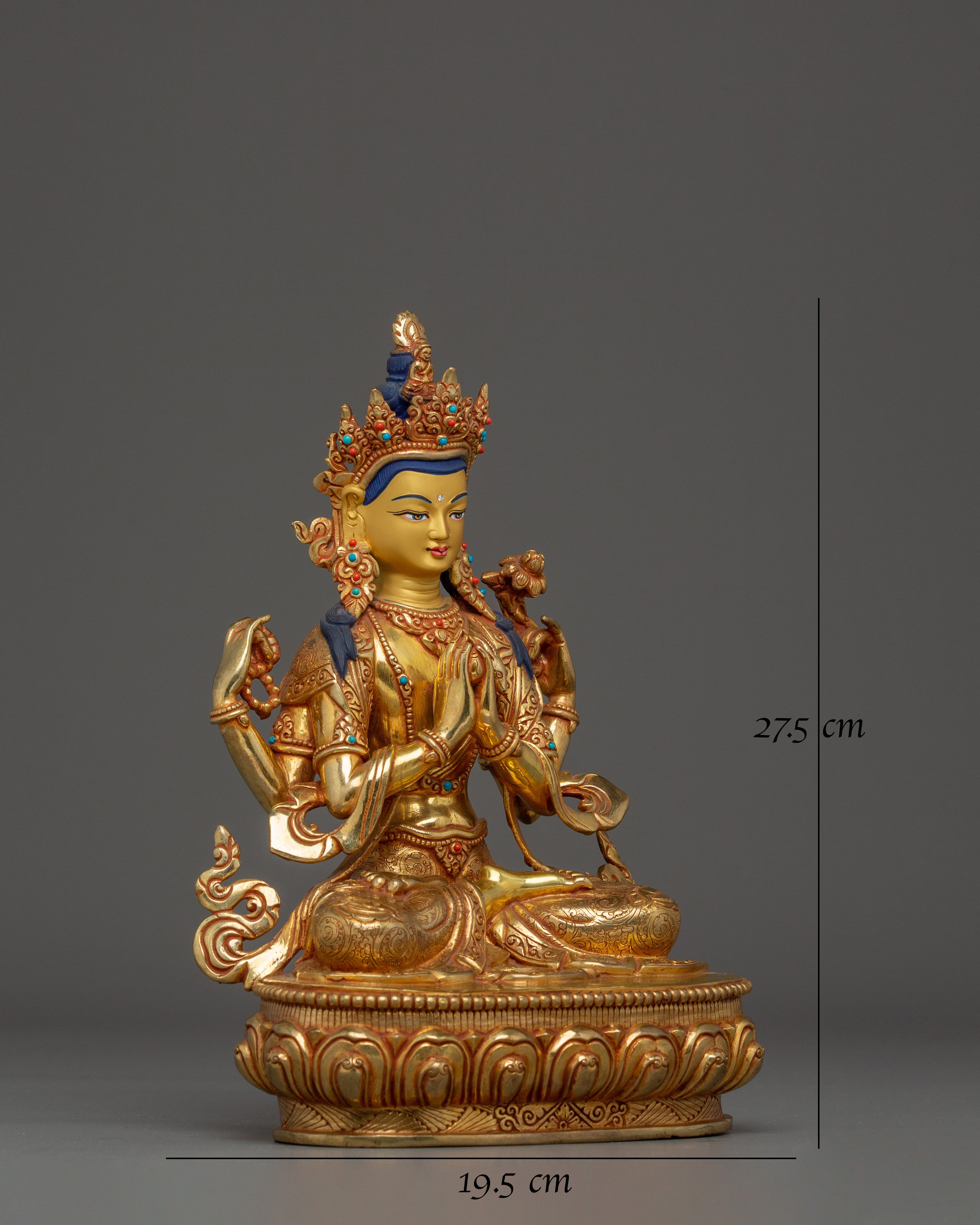 Chenrezig statue Gold Gilded with Gemstones