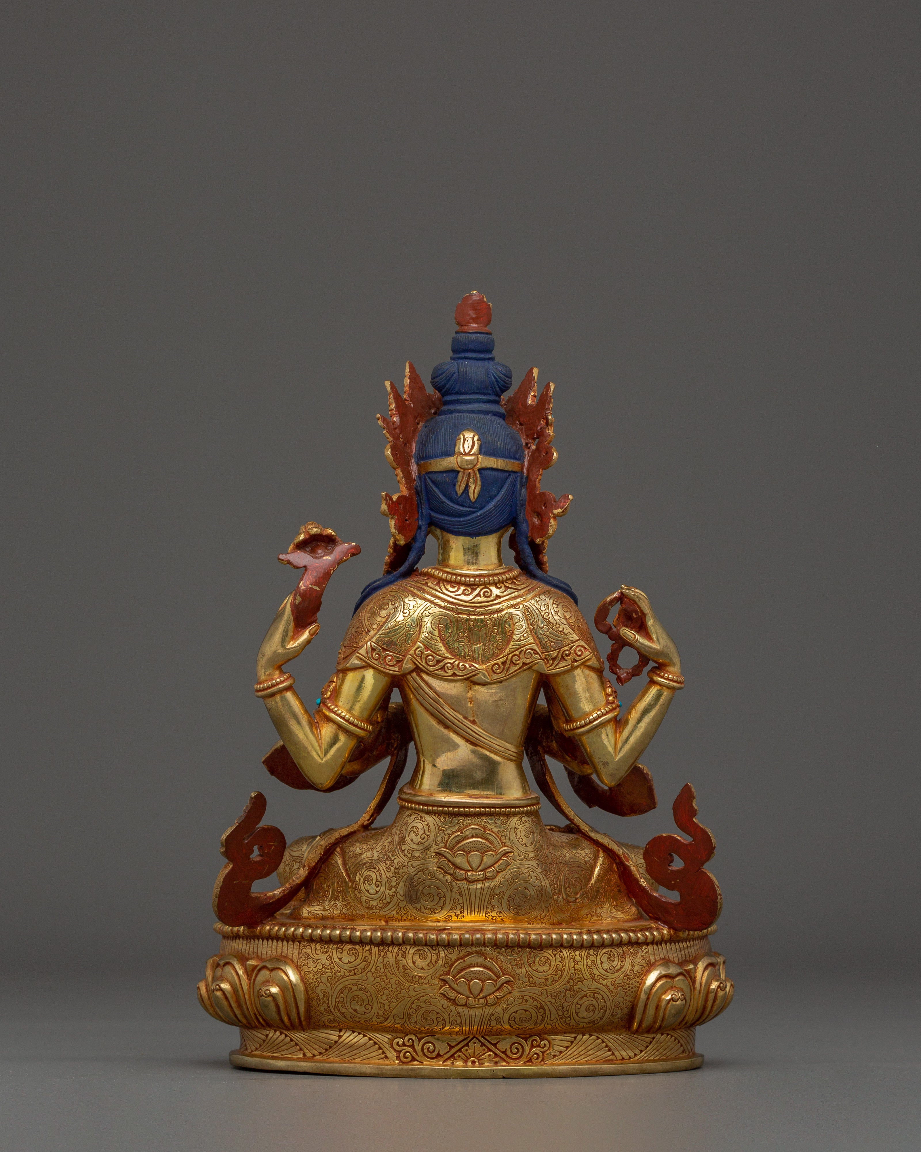 Chenrezig statue Gold Gilded with Gemstones | Bodhisattva for Meditation