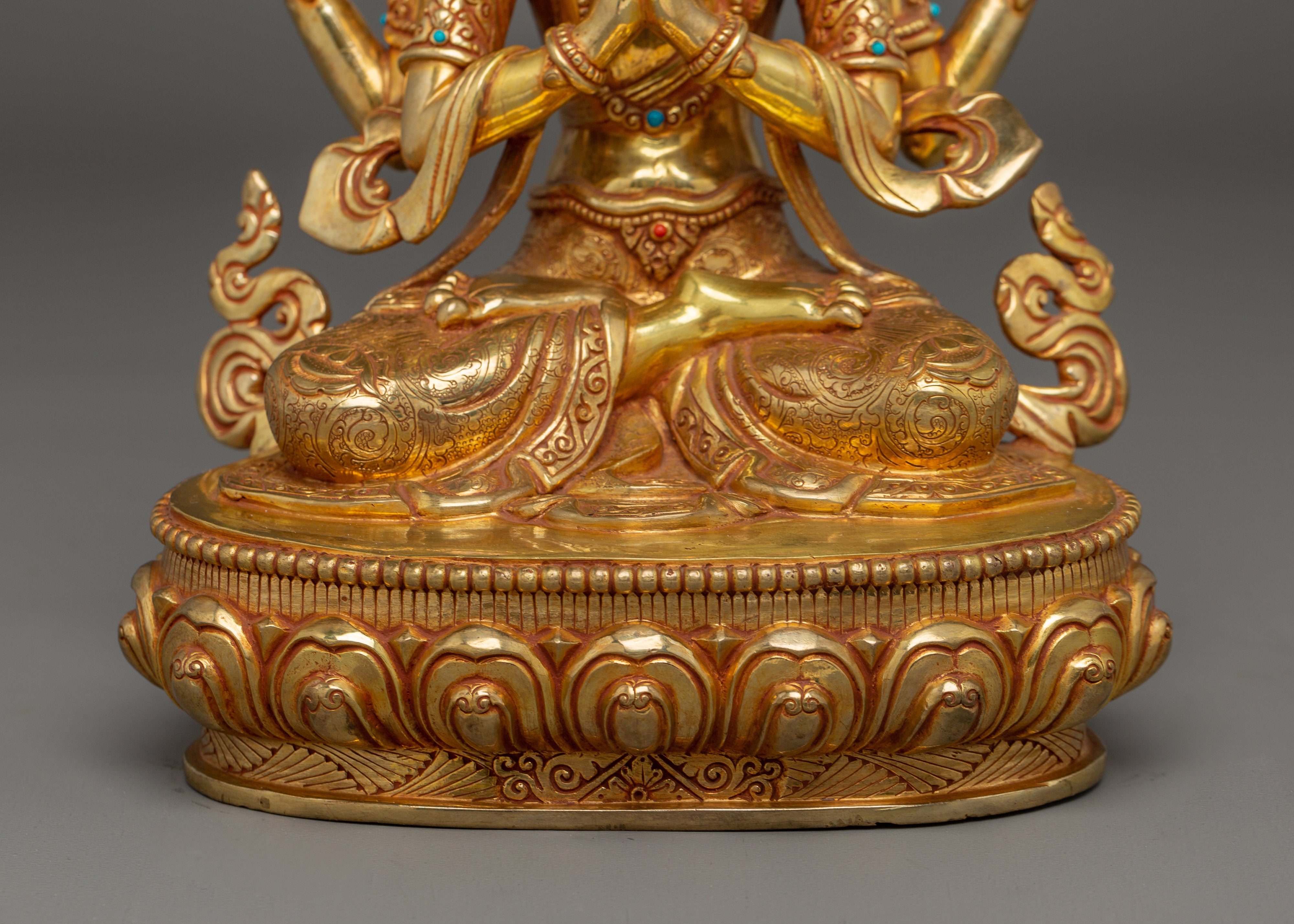 Chenrezig statue Gold Gilded with Gemstones | Bodhisattva for Meditation