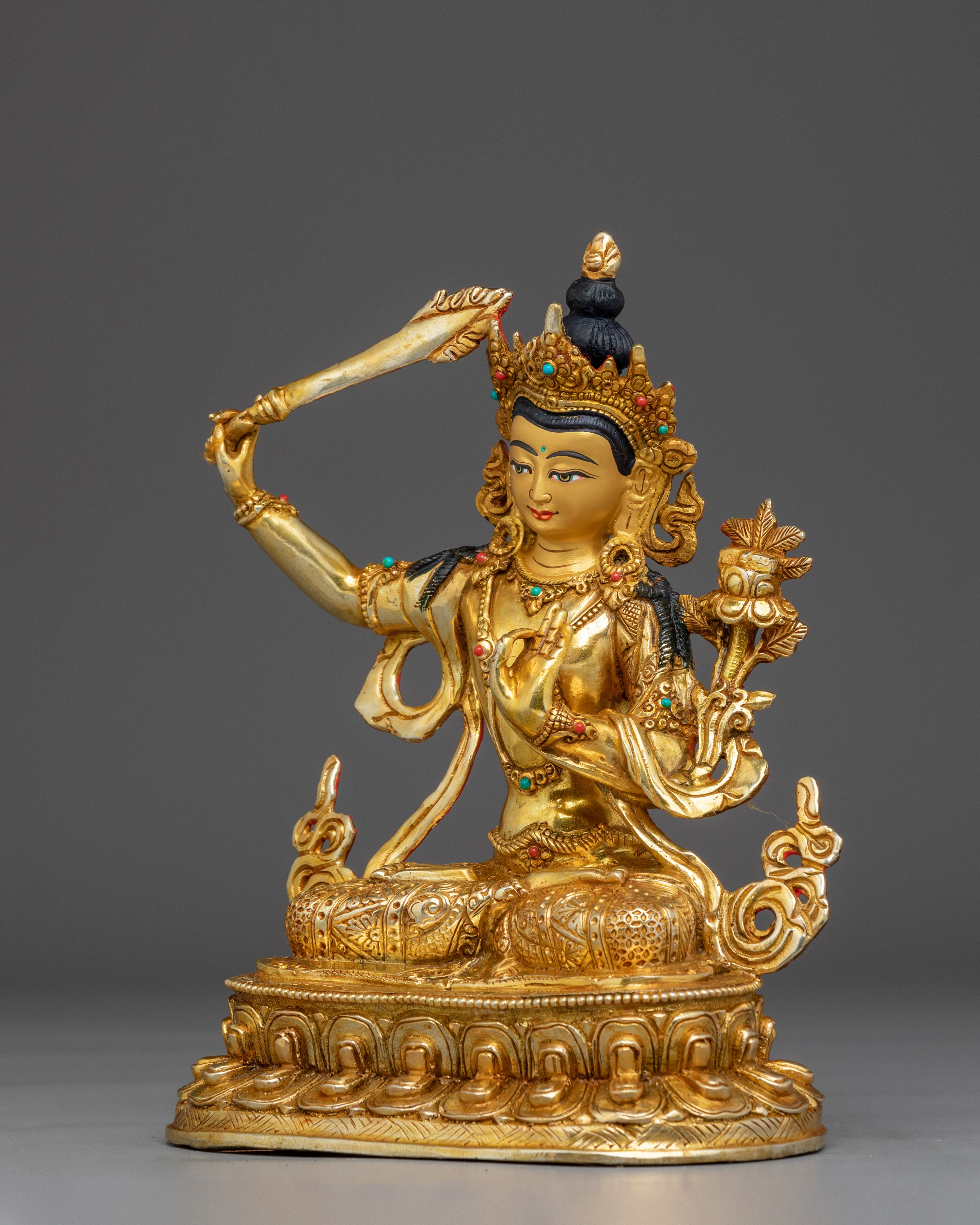 Manjushri, Tibetan Wisdom Deity | Gold Gilded Icon