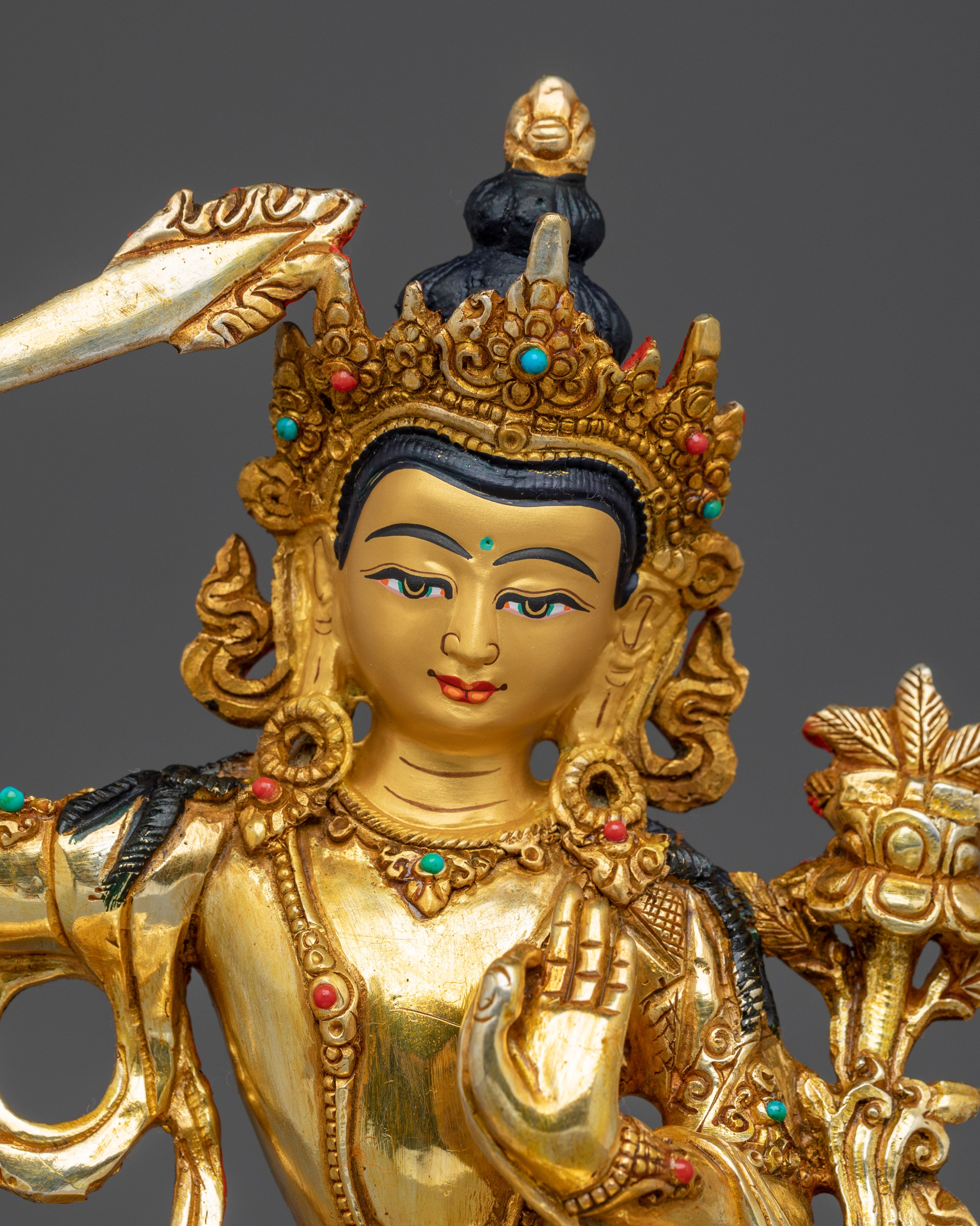 Manjushri, Tibetan Wisdom Deity | Gold Gilded Icon