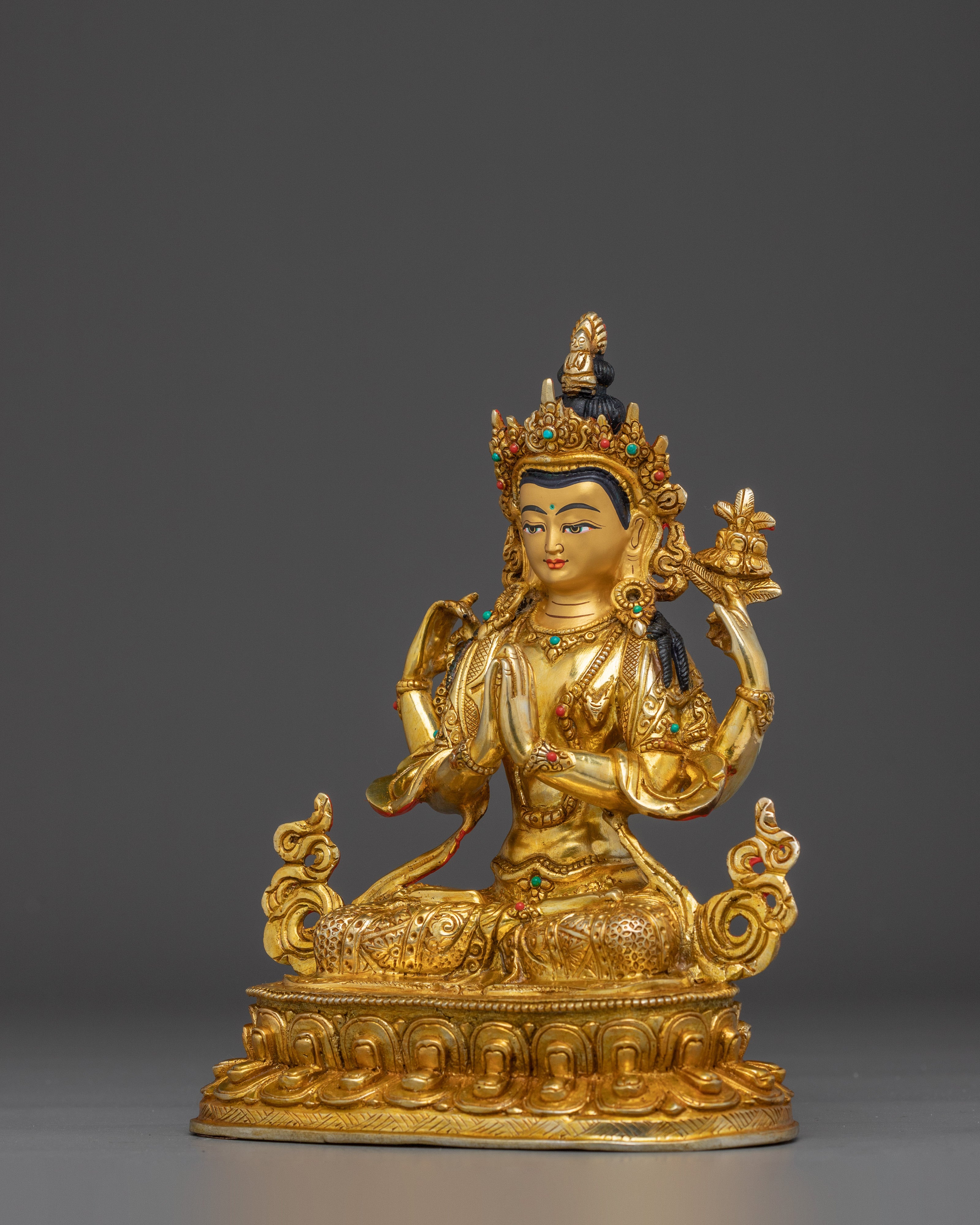 Chenrezig, Four Armed Bodhisattva Icon | Nepali Handcrafted Icon