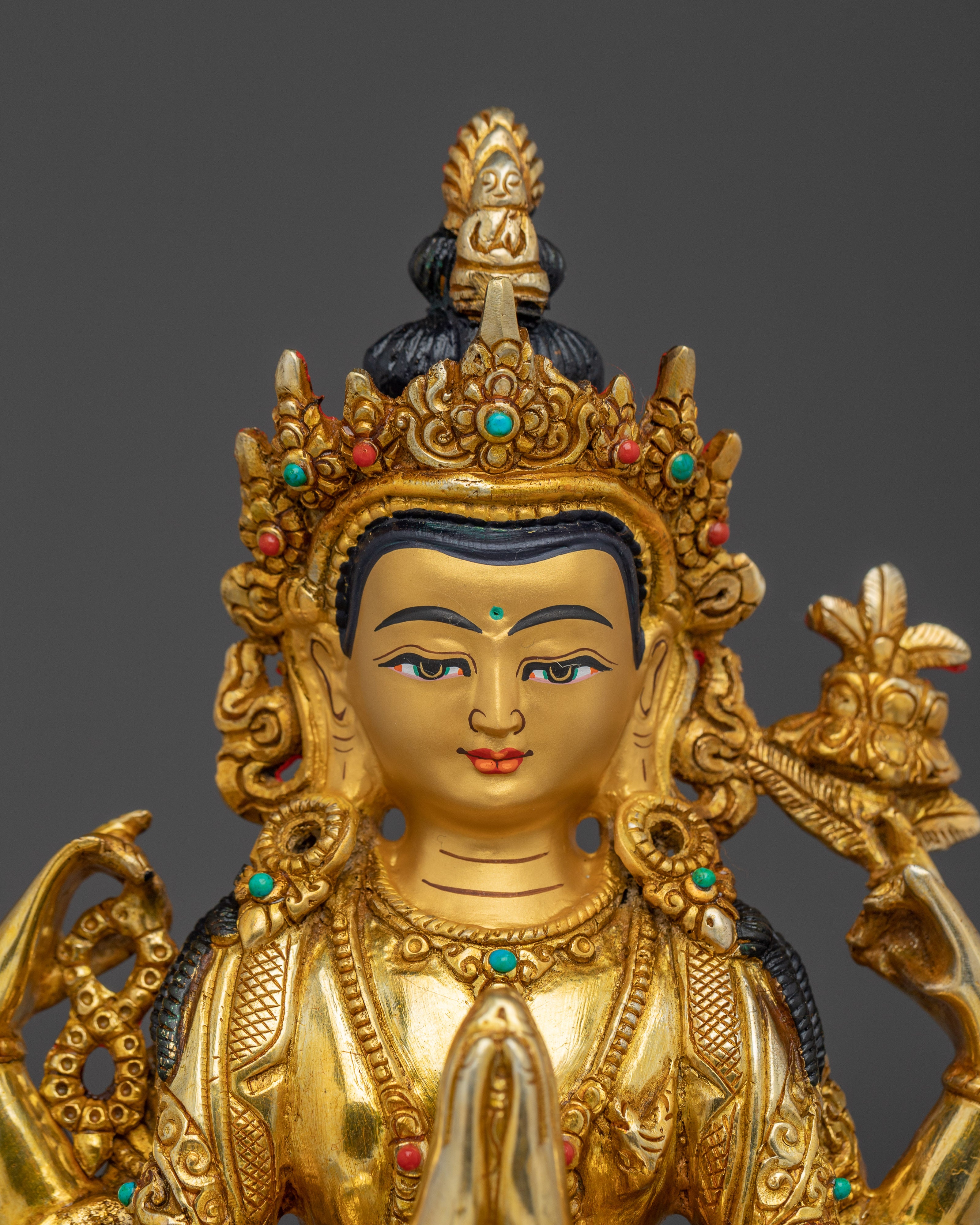 Chenrezig, Four Armed Bodhisattva Icon | Nepali Handcrafted Icon