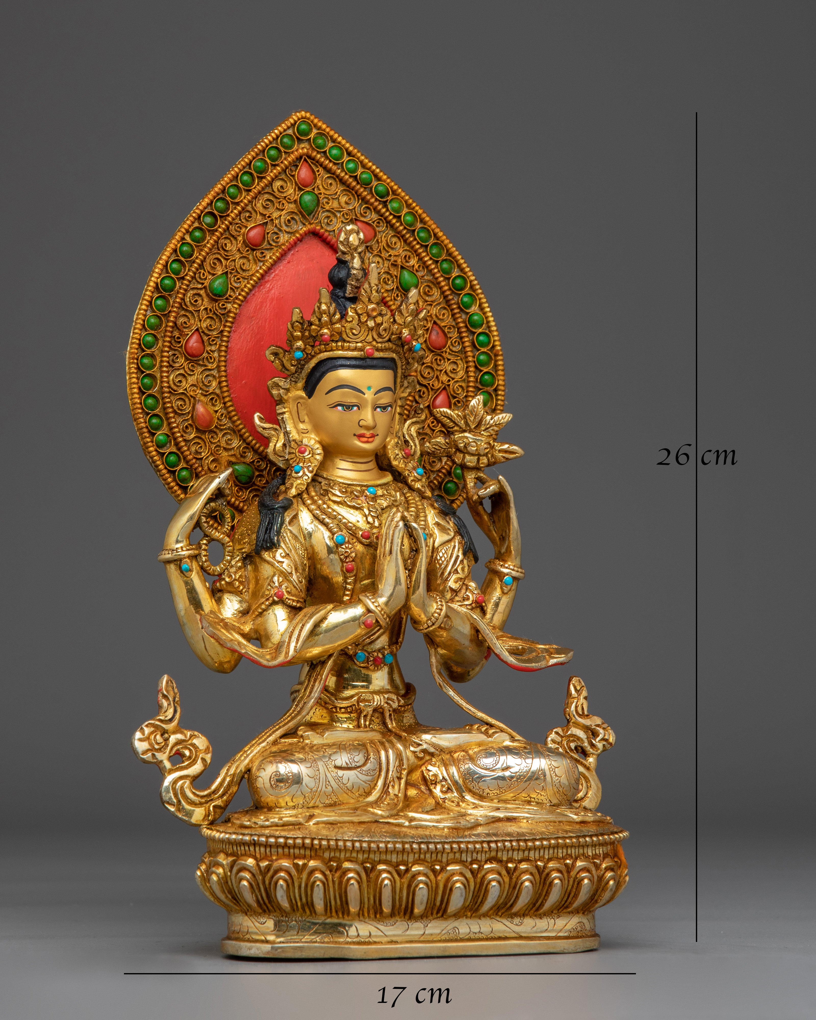 Chenrezig 24K Gold Gilded with Gemstones Statue