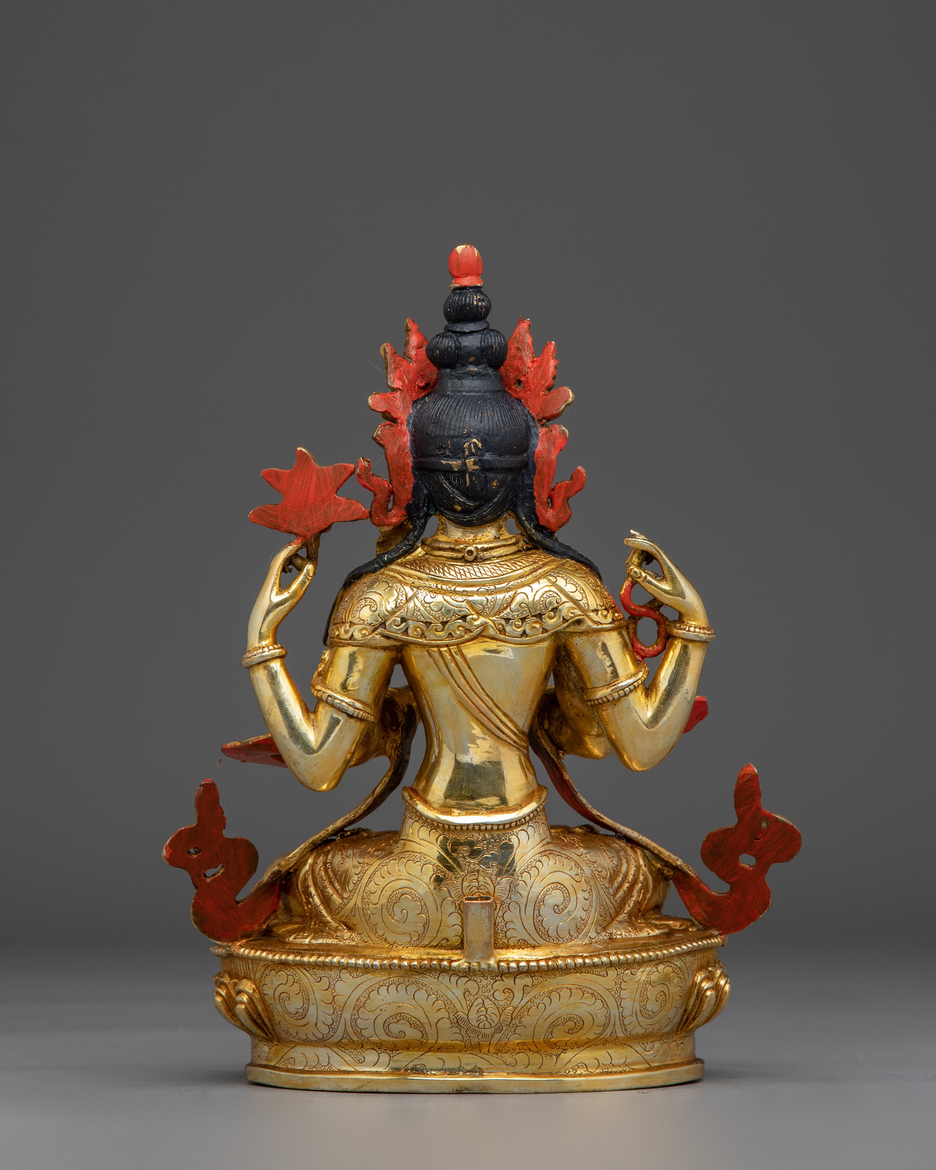 Chenrezig 24K Gold Gilded with Gemstones Statue | Compassion and Peace