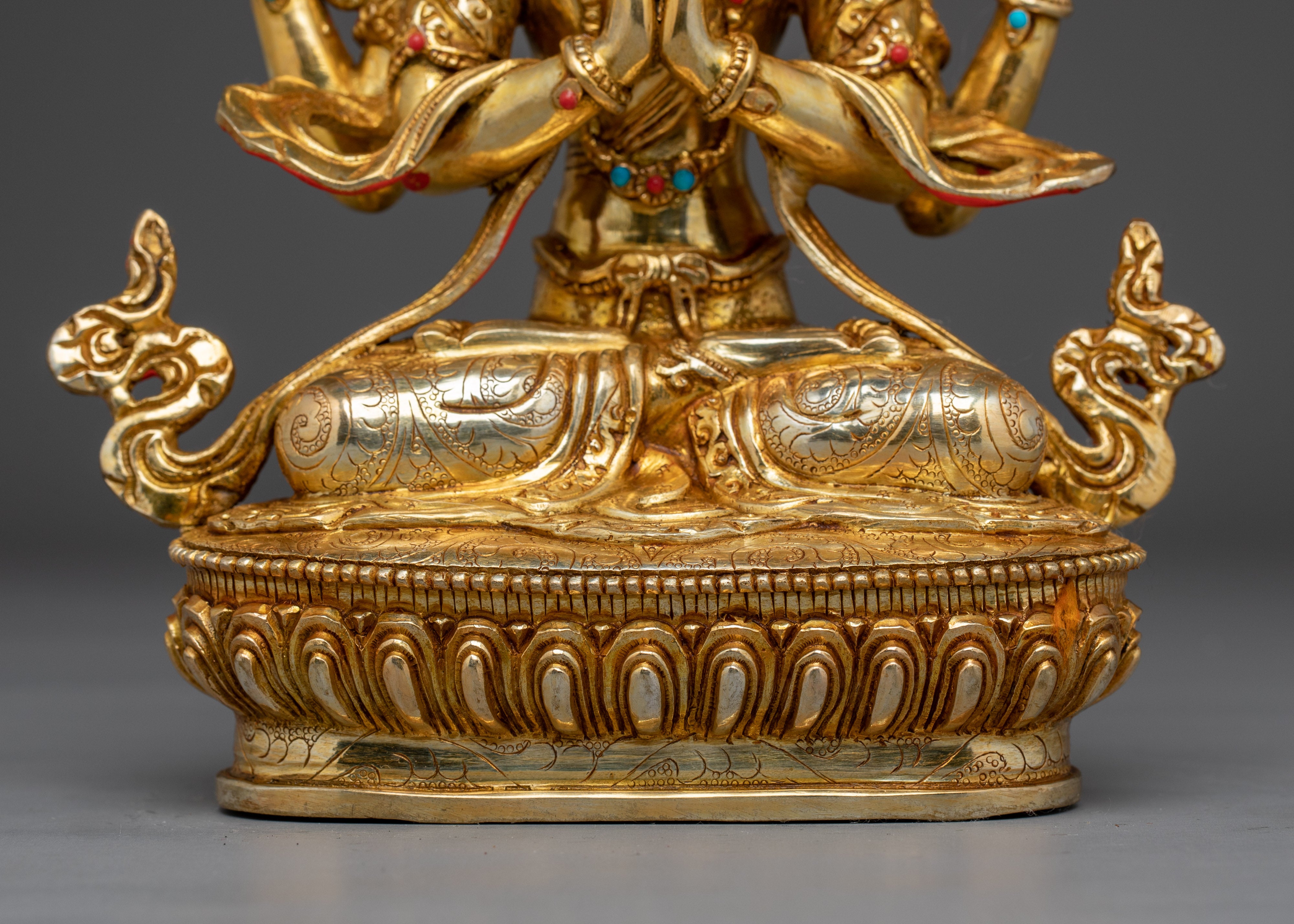 Chenrezig 24K Gold Gilded with Gemstones Statue | Compassion and Peace