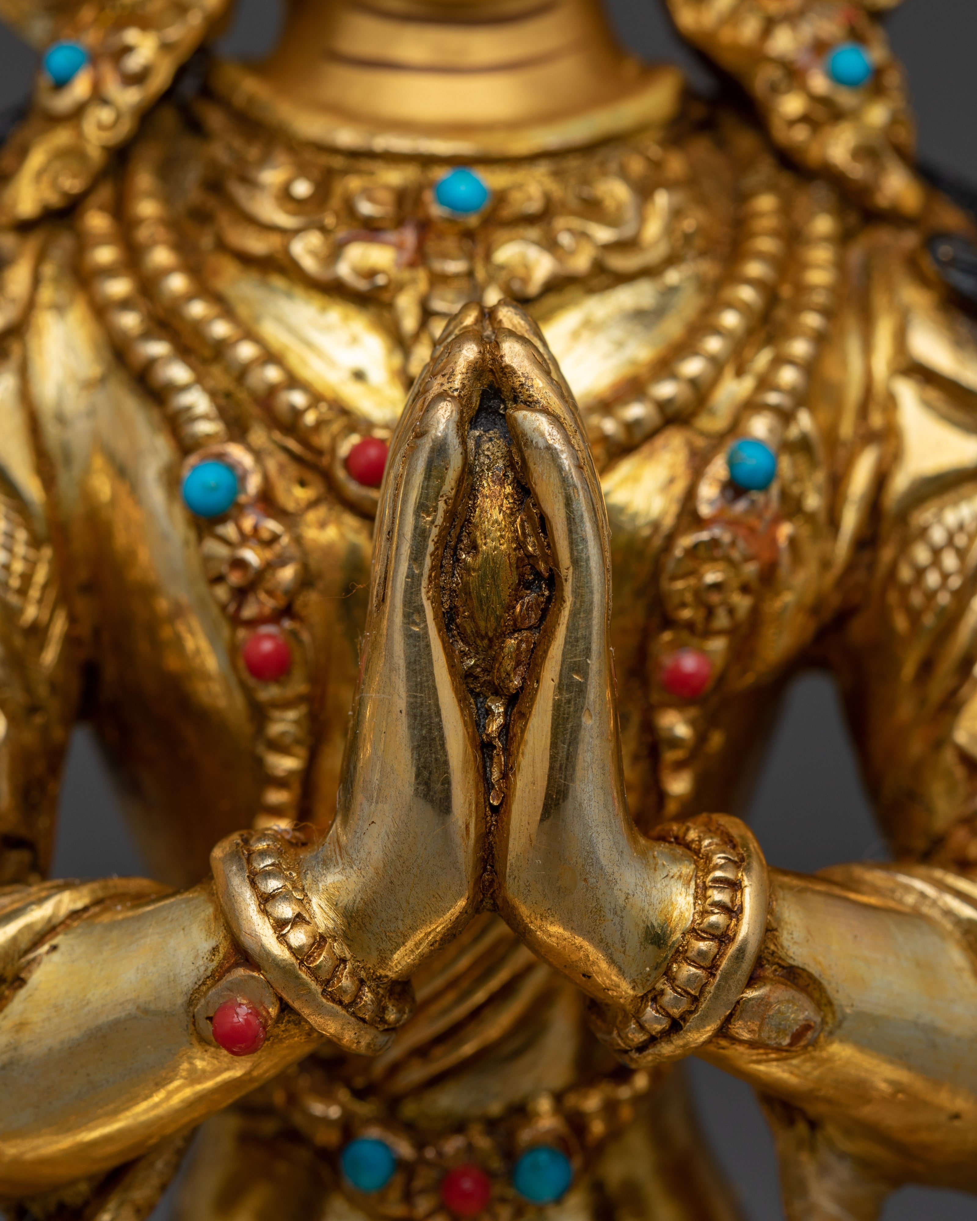Chenrezig 24K Gold Gilded with Gemstones Statue | Compassion and Peace