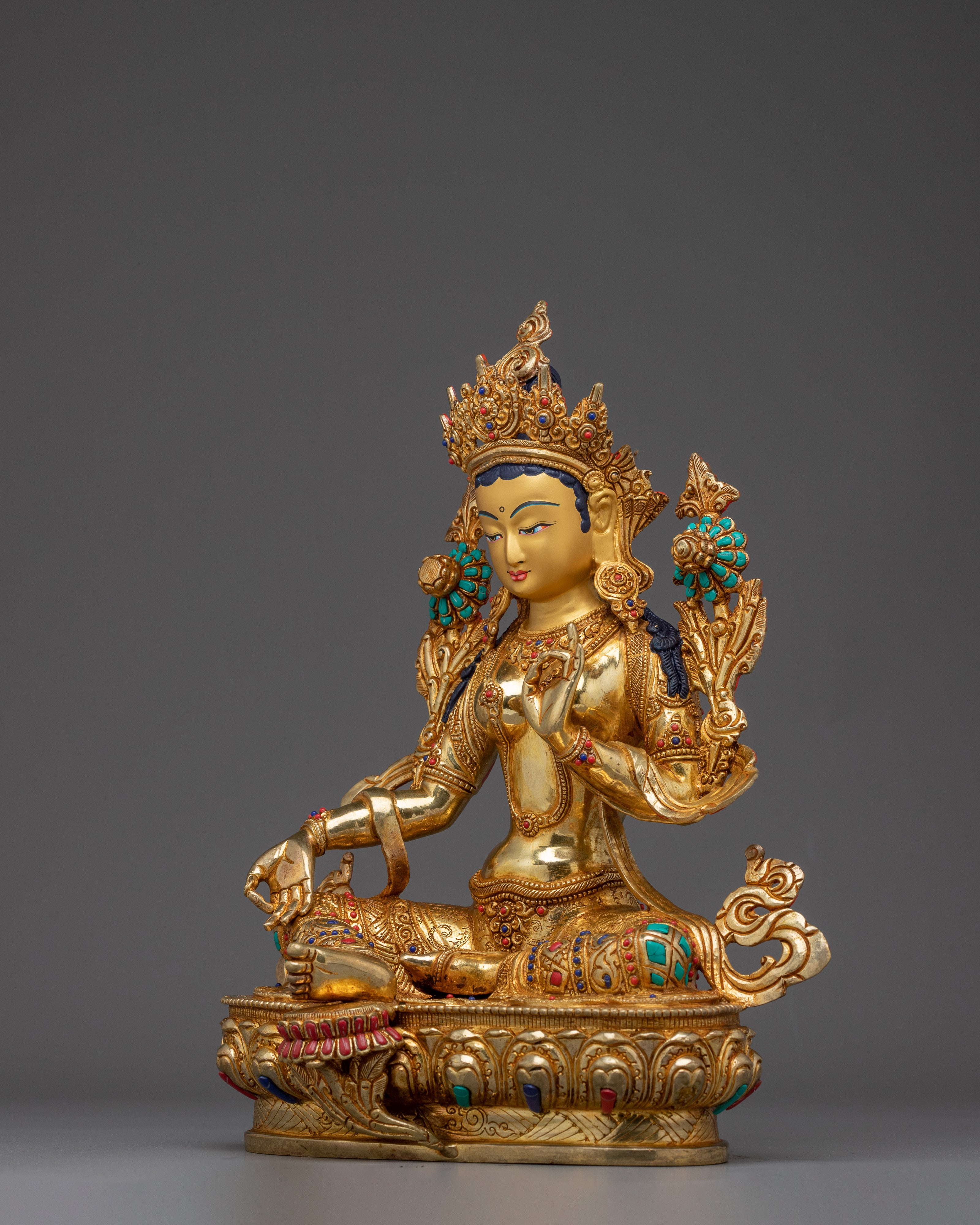 Green Tara Figurine: Himalayan Handmade Artwork