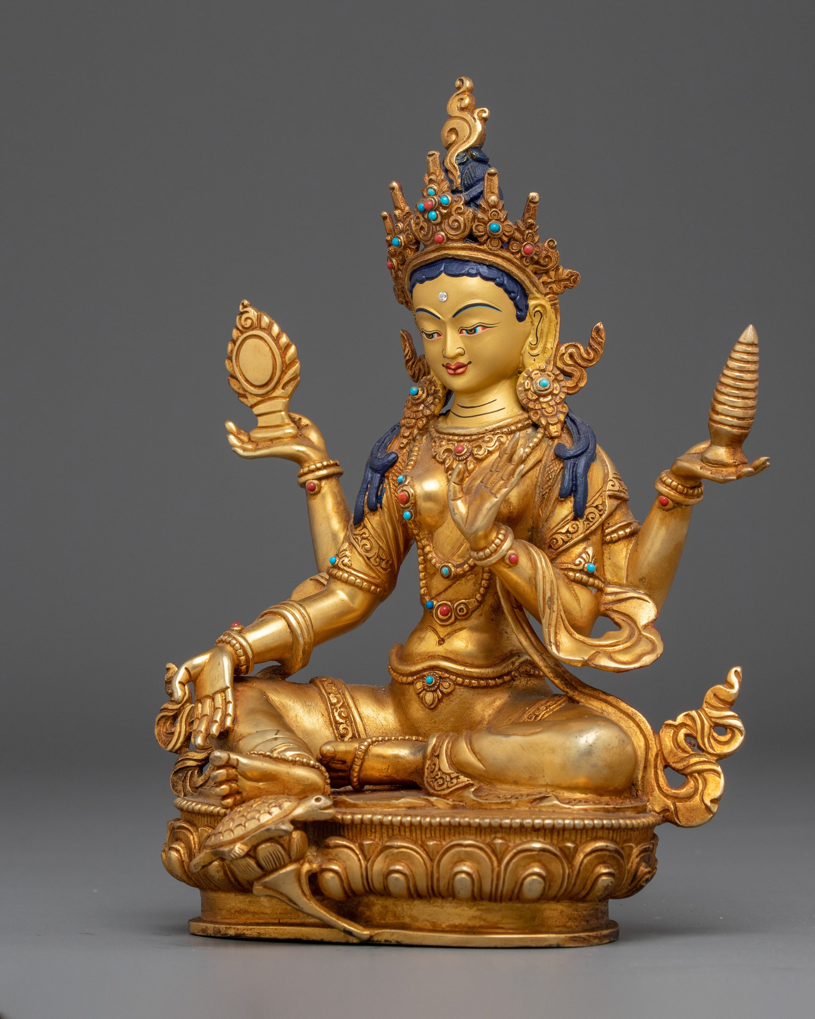 24K gold-gilded copper Laxmi statue | Handmade Spiritual & Altar Decor