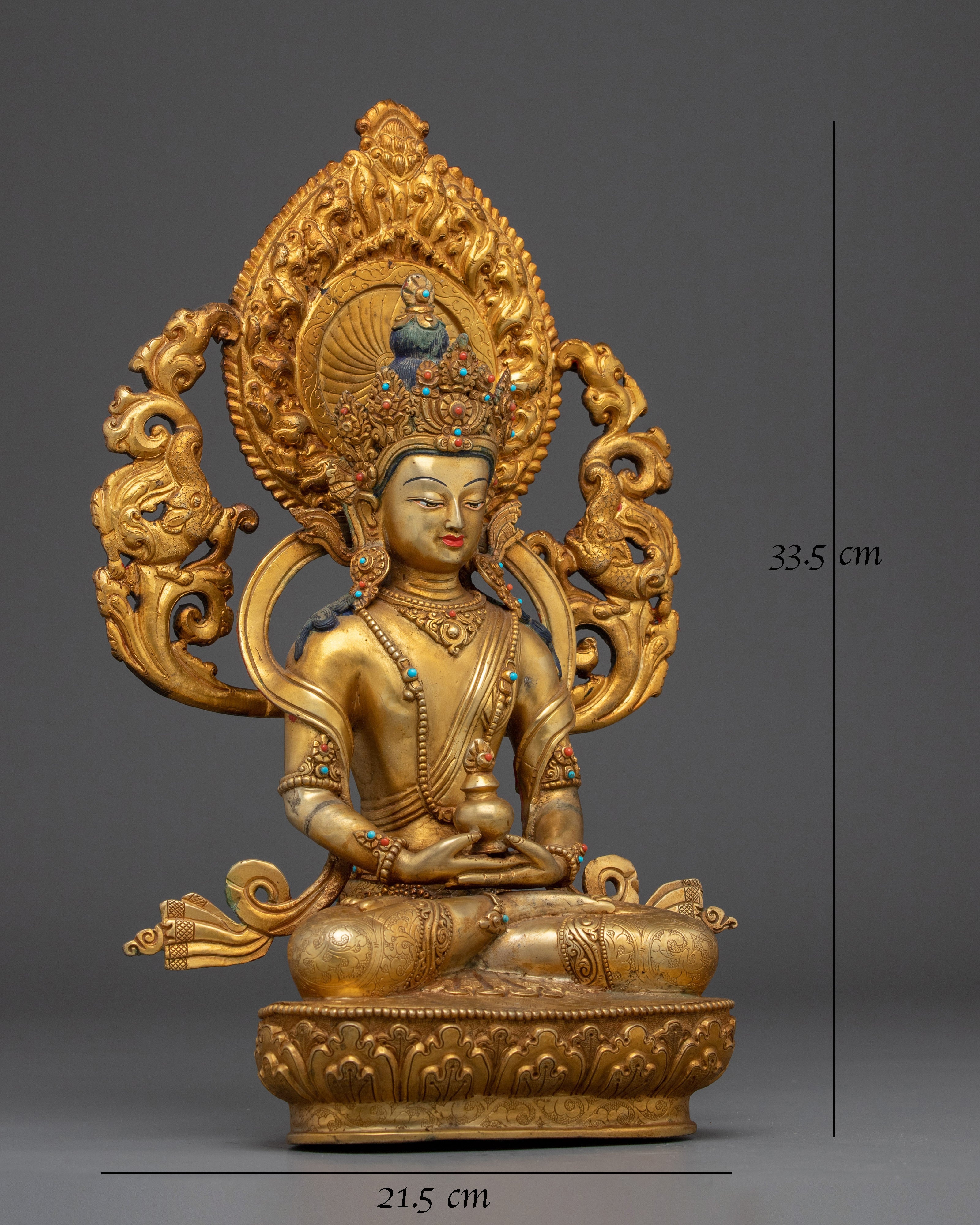 24K Gold Gilded Copper Amitayus Statue 