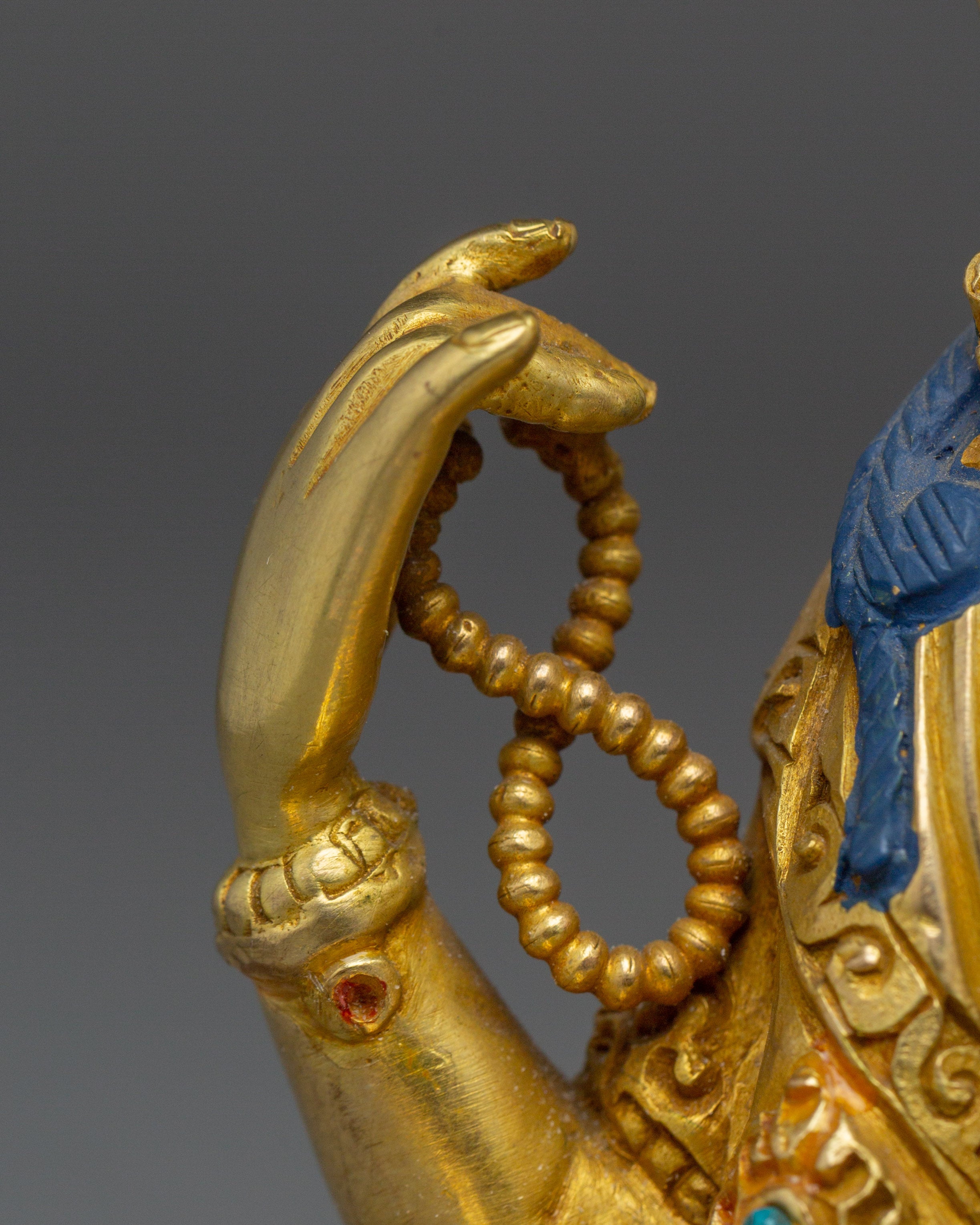 Compassion Deity Chenrezig Art | Gold-Gilded Peaceful Sculpture